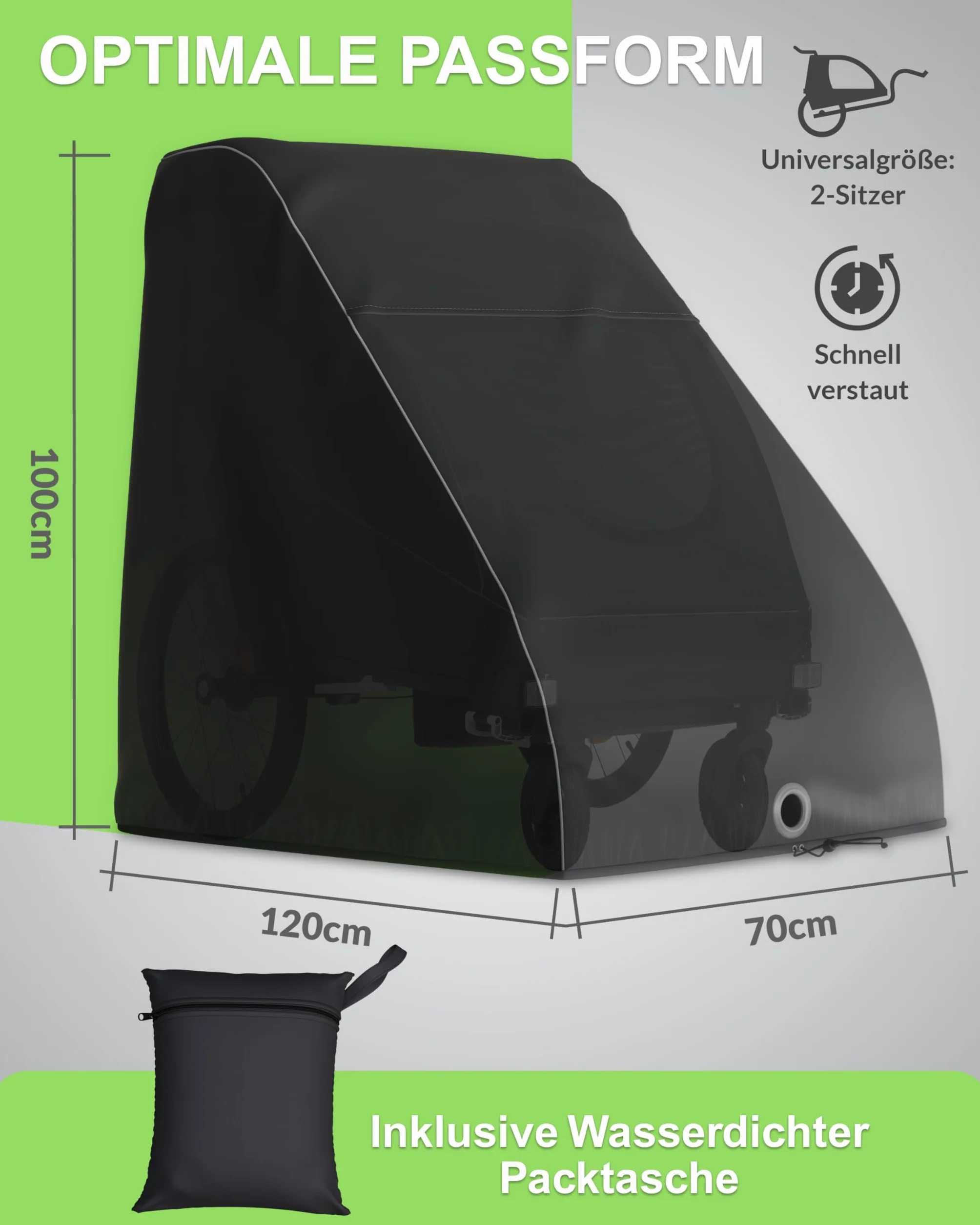Copertura universale per rimorchio per bicicletta come parapioggia e protezione solare per Thule, Croozer Qeridoo, rimorchio per cani o passeggino, accessorio perfetto come garage pieghevole e