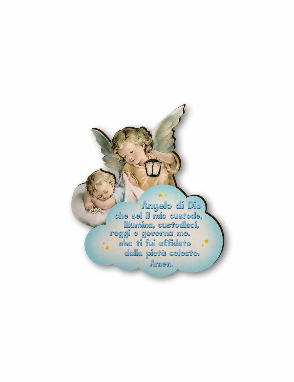 Fratelli Bonella | Quadro religioso in legno dell'Angelo con lanterna per Bambino con preghiera Angelo di Dio, 11x14 cm, Made in Italy