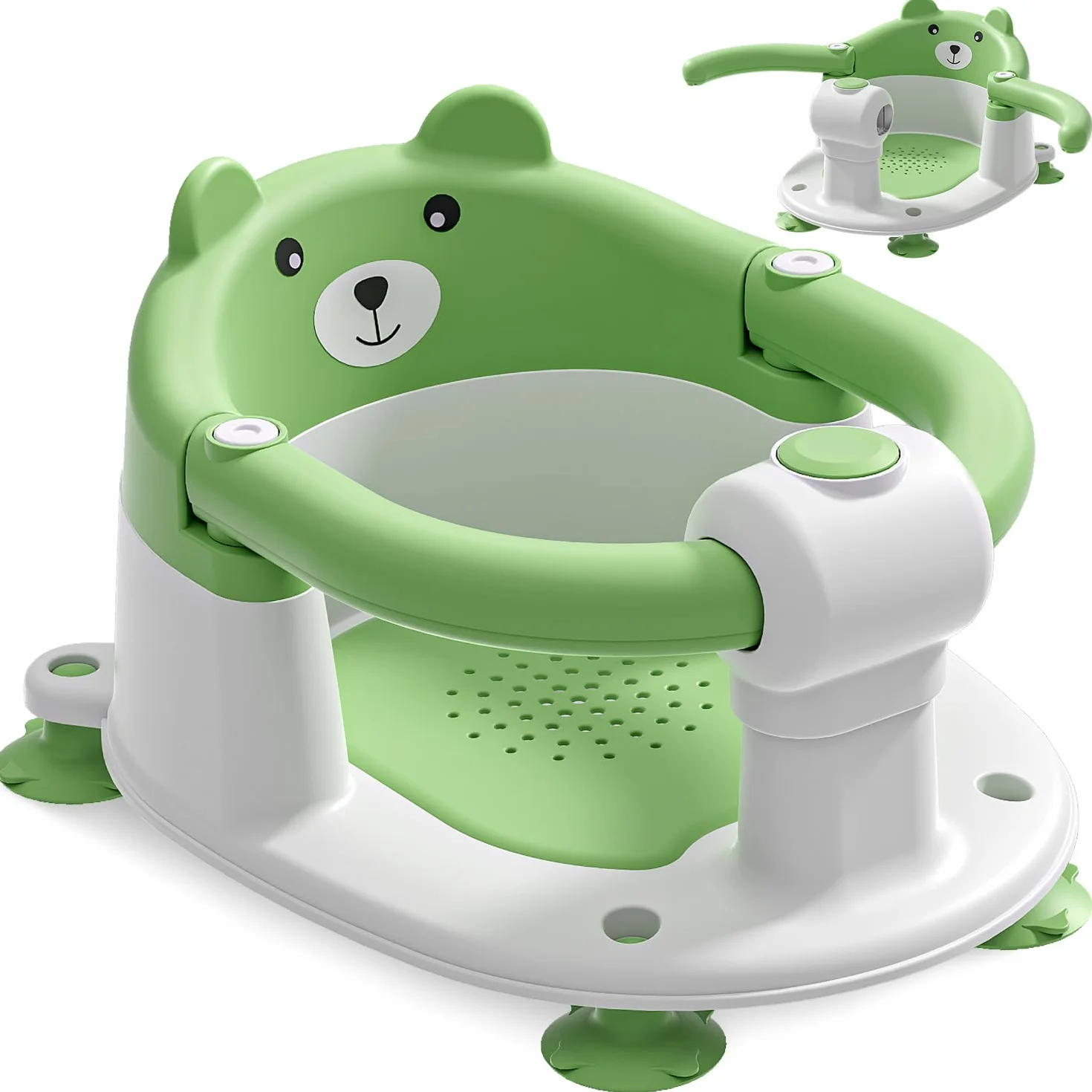 Seggiolino per Vasca da Bagno per Bambini a Partire da 6 Mesi, Seggiolino da Bagno Antiscivolo con 4 Ventose e Cuscino per Neonati, Sedia per Doccia Portatile per Doccia o Vasca da Bagno, Verde