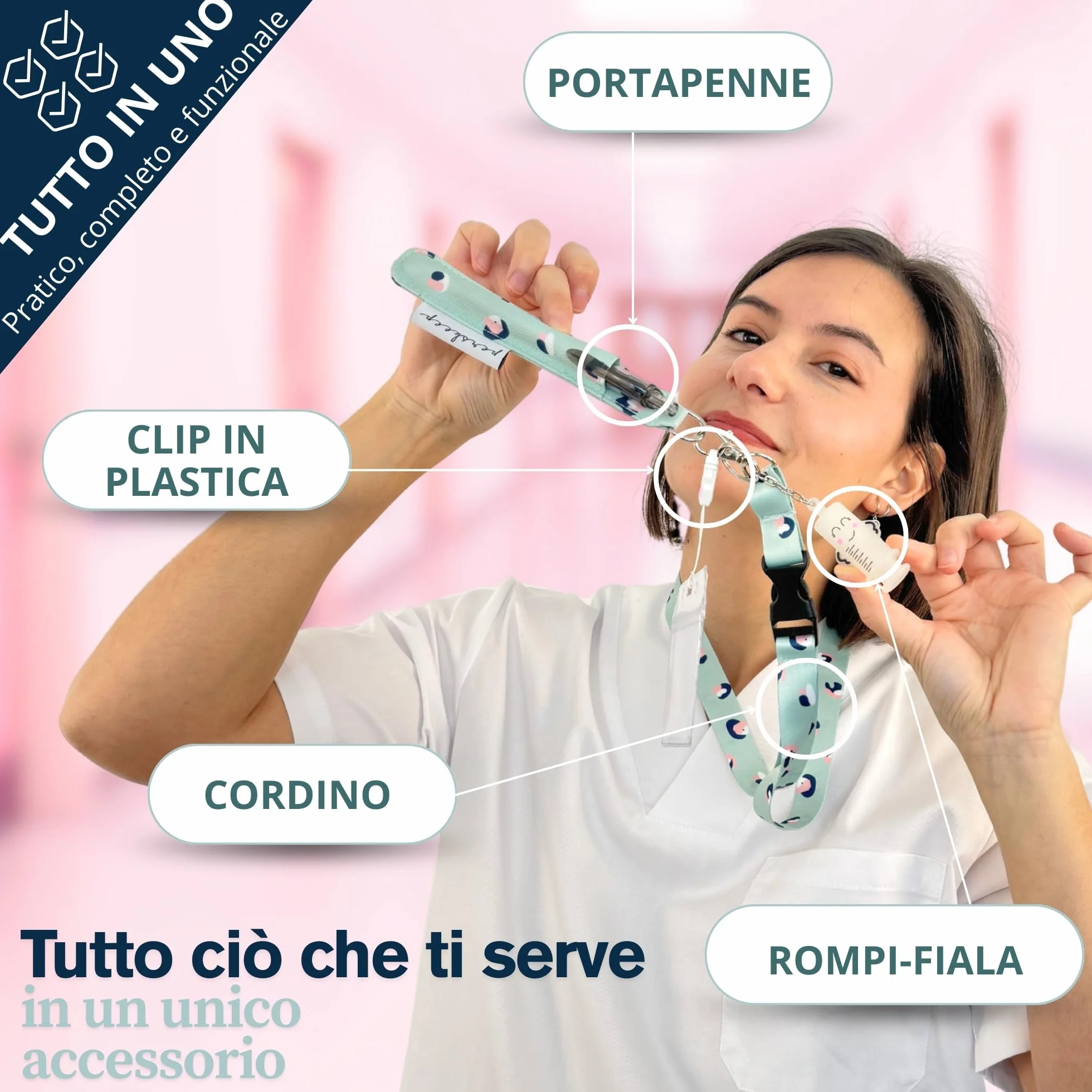 Porta badge infermiere | infermiere accessori | rompifiala infermiera | apri fiale di vetro infermiere | porta penne infermieri da tasca | portachiavi infermiera | regalo infermiera