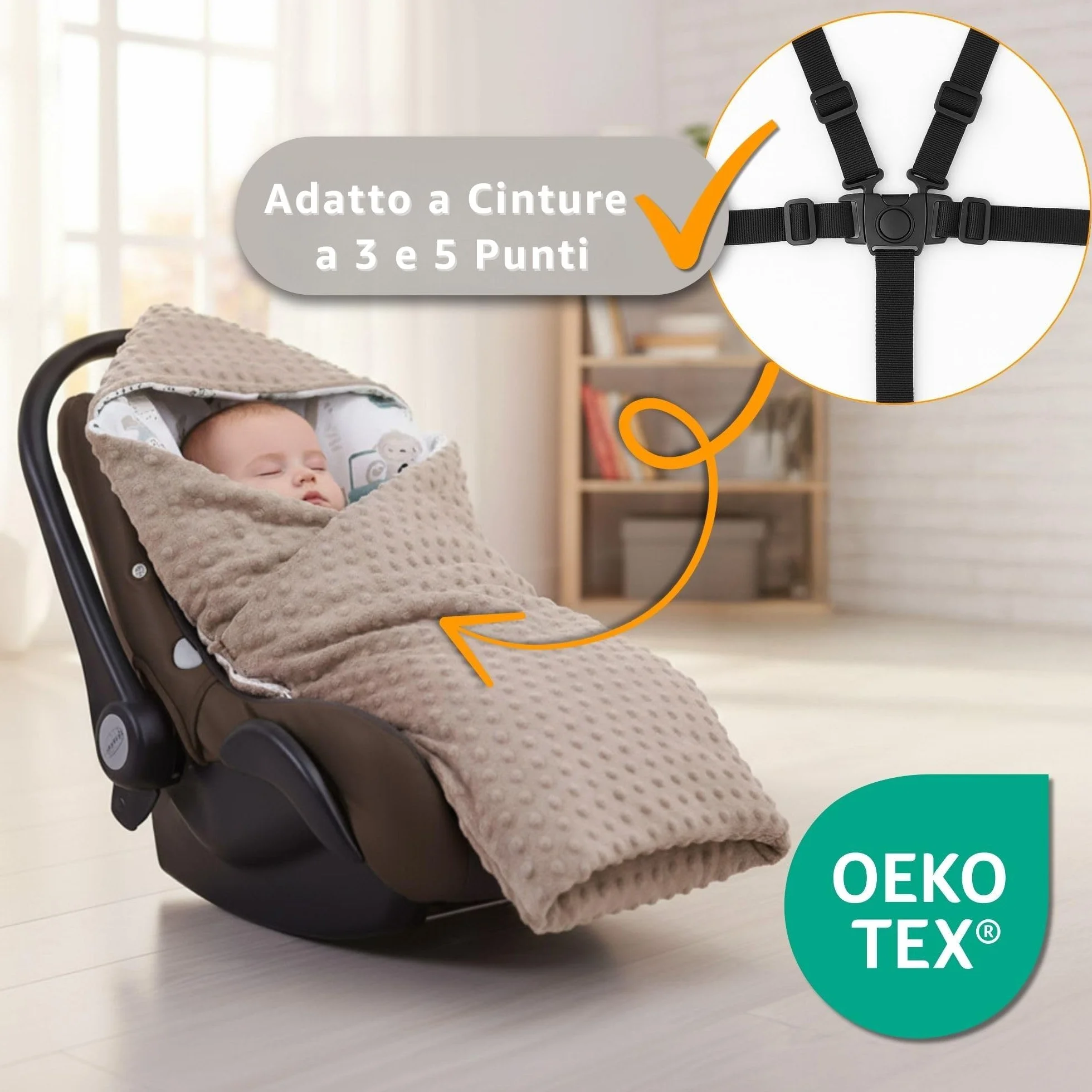 Sacco ovetto coperta invernale 90x90 cm - universale lavabile copertina per passeggino bebe per seggiolino auto bambino o swaddle neonato 0-6 mesi Oeko-Tex Giraffe