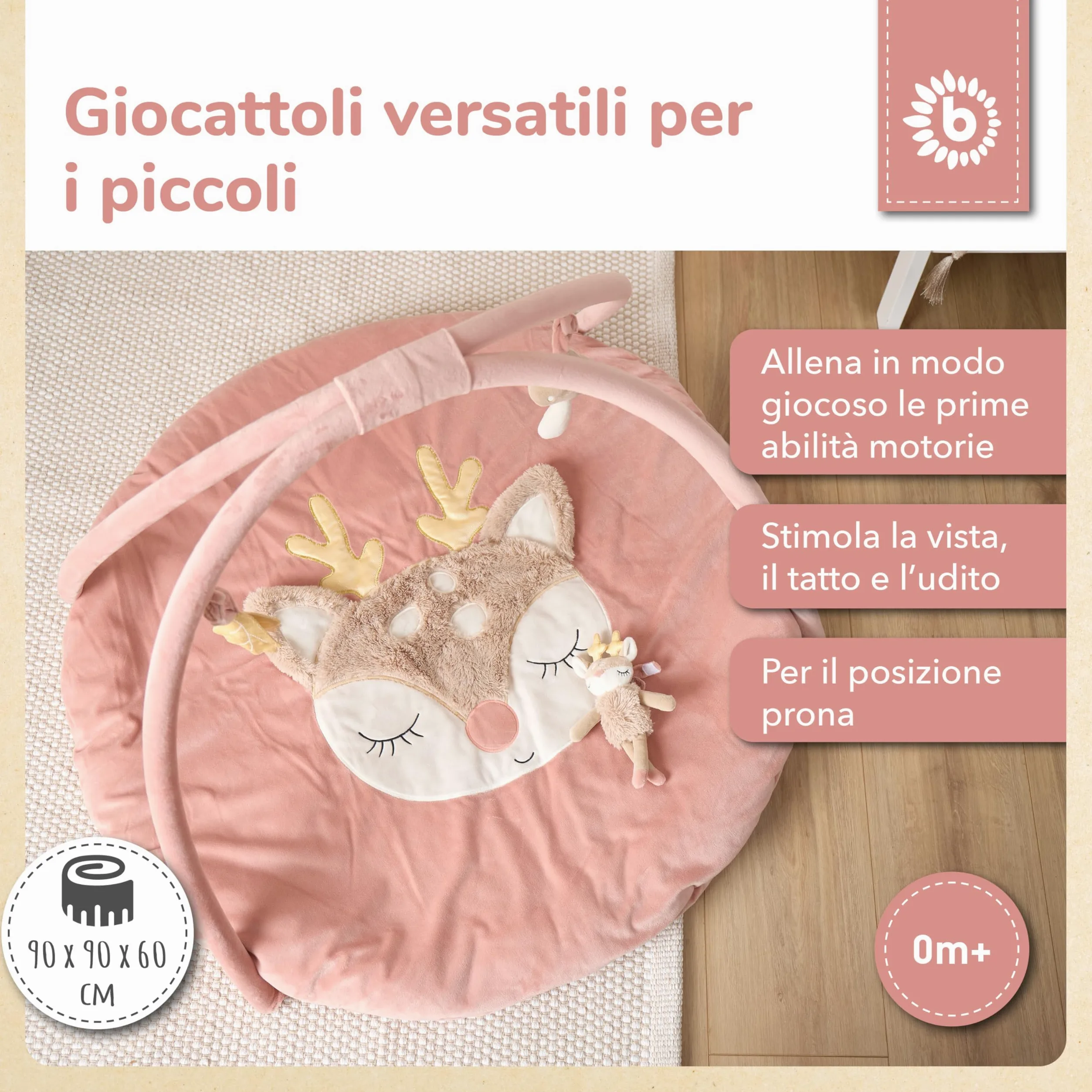 Bieco Tappeto Gioco con Arco Attività Cerbiatto Ella | Tappeto Sensoriale | Palestrina Neonato con Arco Giochi | Tappetino attività neonato