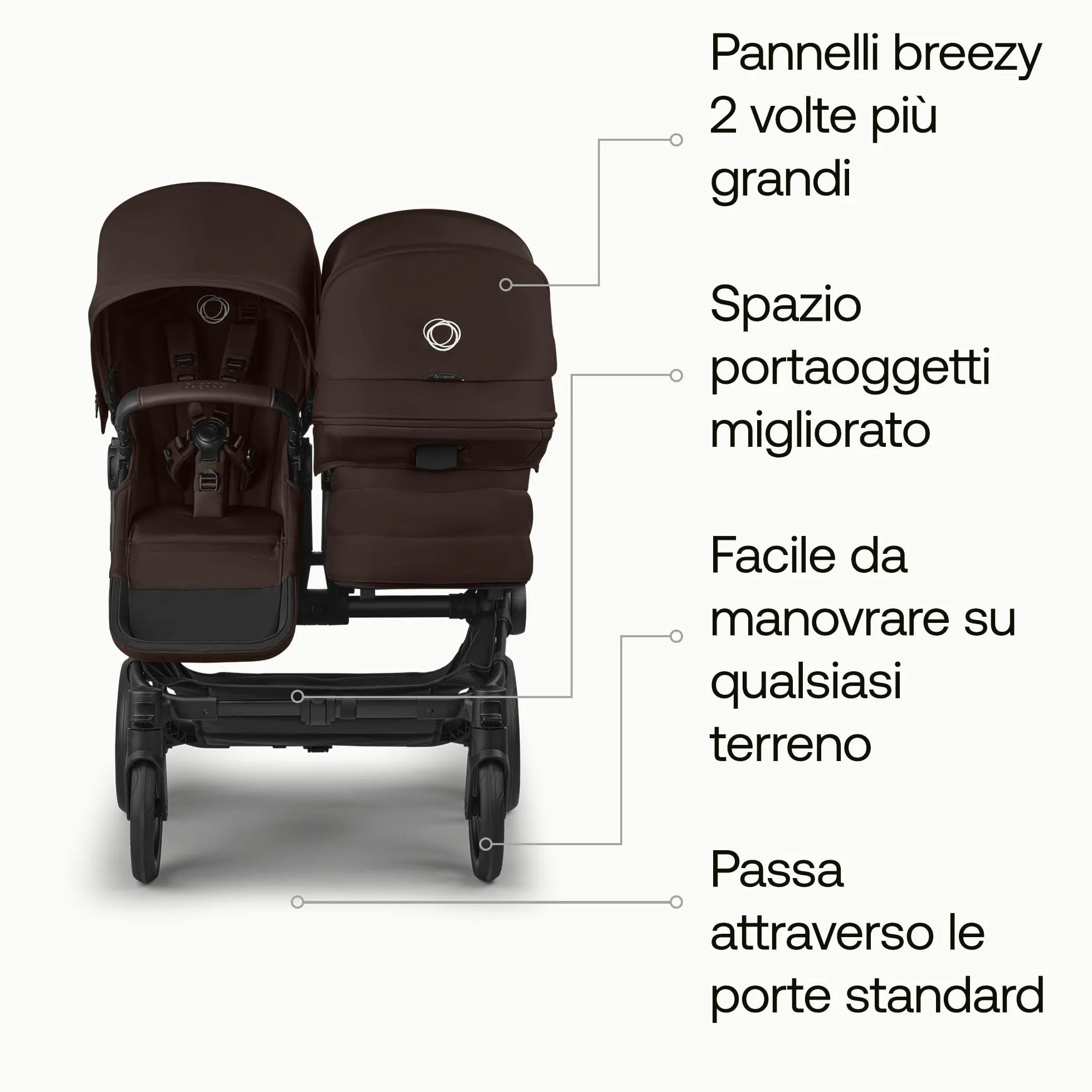 Bugaboo Donkey 6 Fratellare kit di Conversione per Carrozzina, Trasforma il Donkey 6 Singolo in un Passeggino Fratellare per Neonati e Bambini, Carrozzina Doppia con Seduta Reversibile, Cocoa Brown