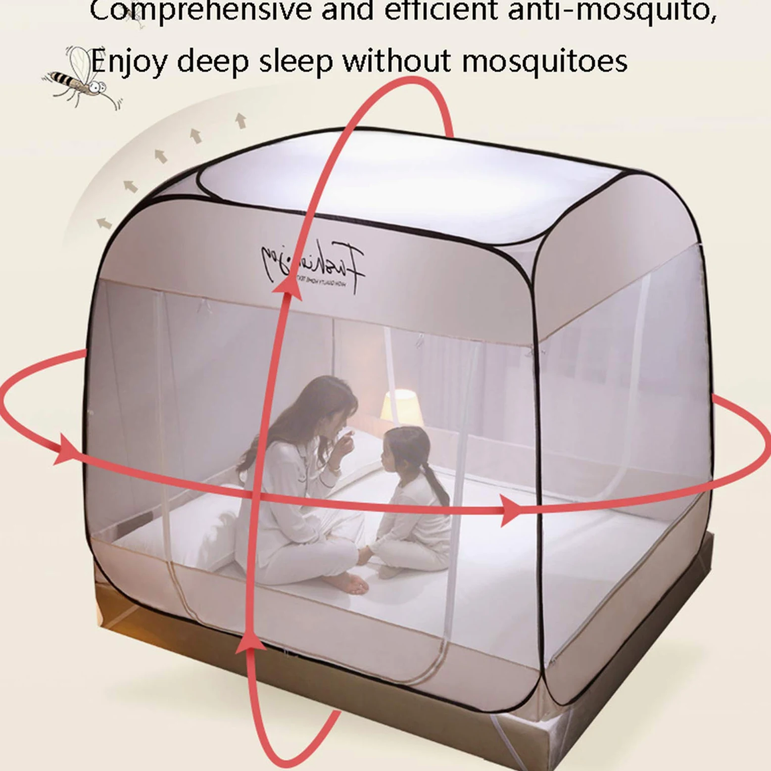 Zanzariera per Letto a baldacchino, Campeggio, Matrimoniale, Portatile, da Viaggio, per casa, antizanzare, Pieghevole, a comparsa, per Letto, Grigia - 1,5 * 2,0 m