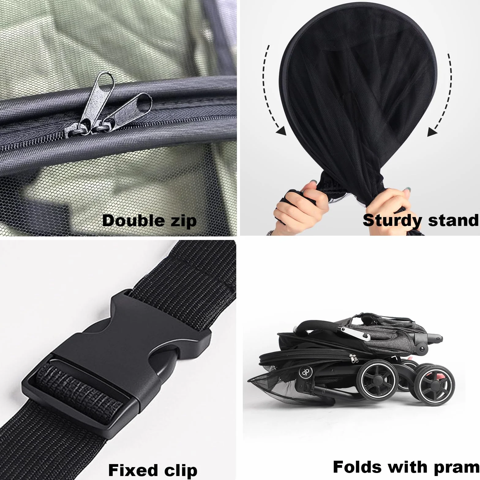 2 in 1 Zanzariera Passeggini Universale, Protezione UV 50+ per Parasole Passeggino,Copri Passeggino Estivo, Antipolvere e Antivento,Nero