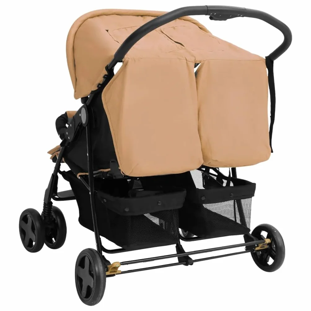 vidaXL Passeggino gemellare, tortora acciaio