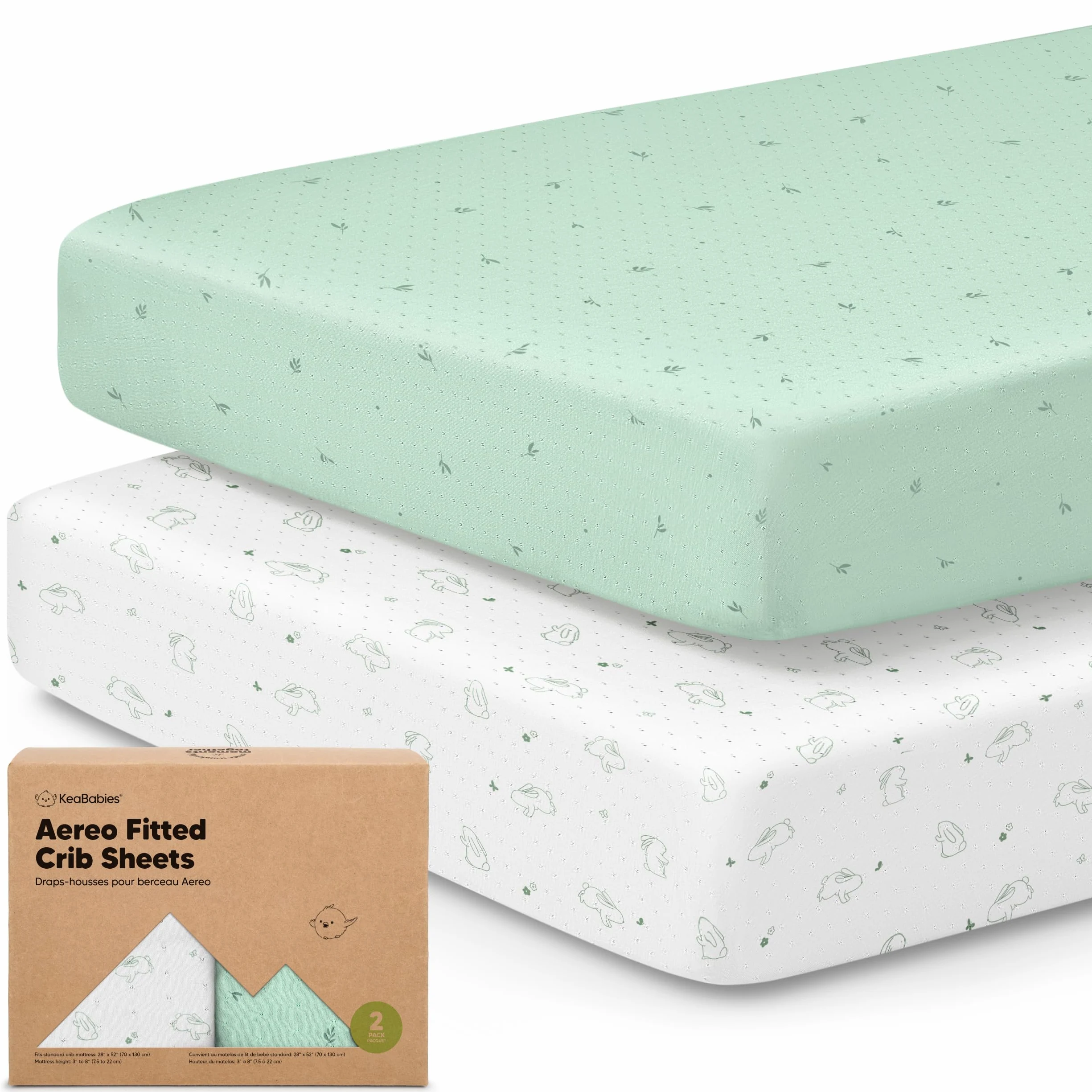 KeaBabies Confezione da 2 lenzuola con angoli per culla per ragazzi, ragazze, bambini, in morbida viscosa di bambù, 132 x 28 cm, coprimaterasso standard per culla per bambini, neutro, traspirante