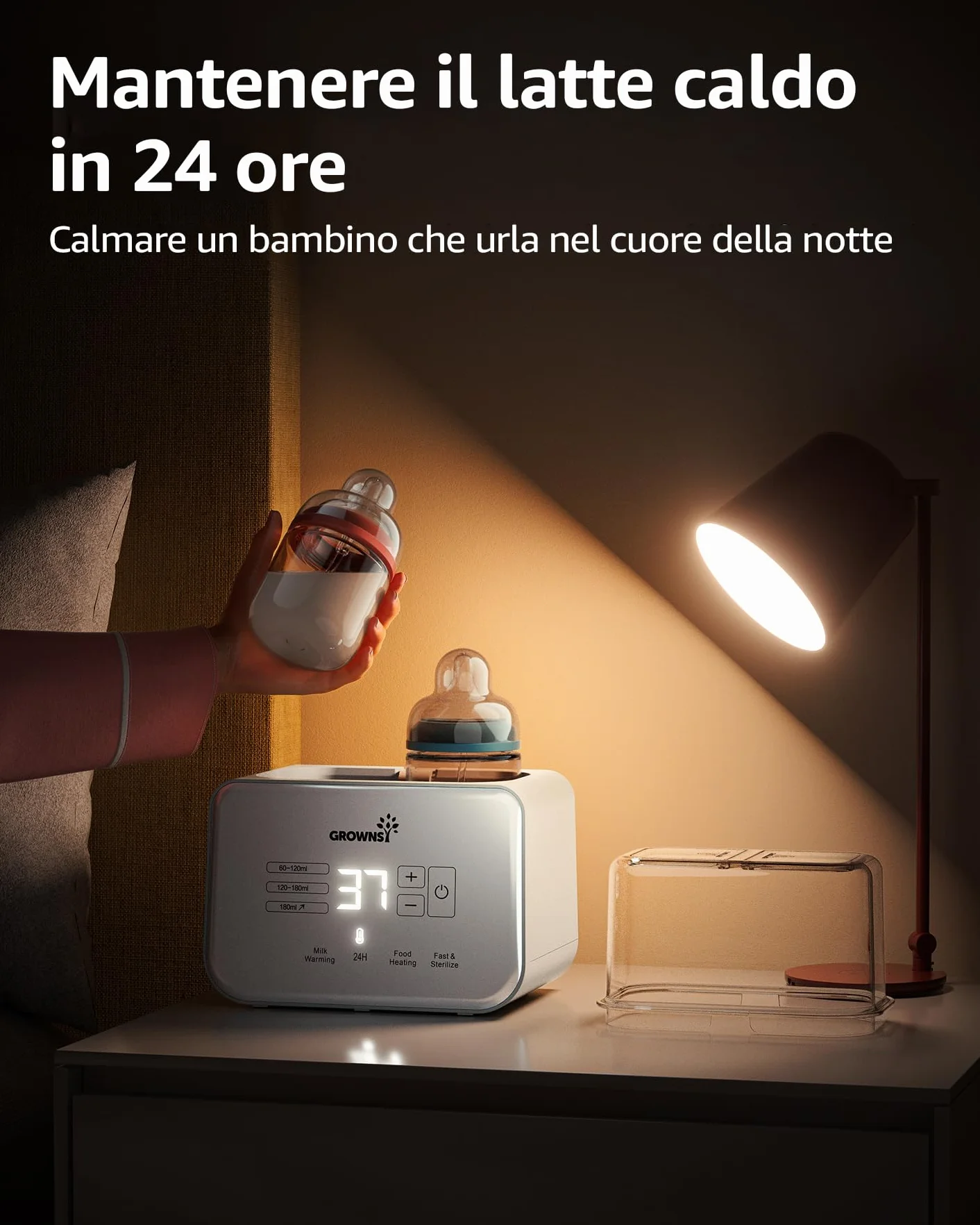 Grownsy Scaldabiberon, Sterilizzatore per Biberon 9 in 1 Fast Riscaldamento e Sbrinamento, Timer, Rapido Controllo Della Temperatura, Senza BPA, con Display LCD, Doppio Scaldabiberon