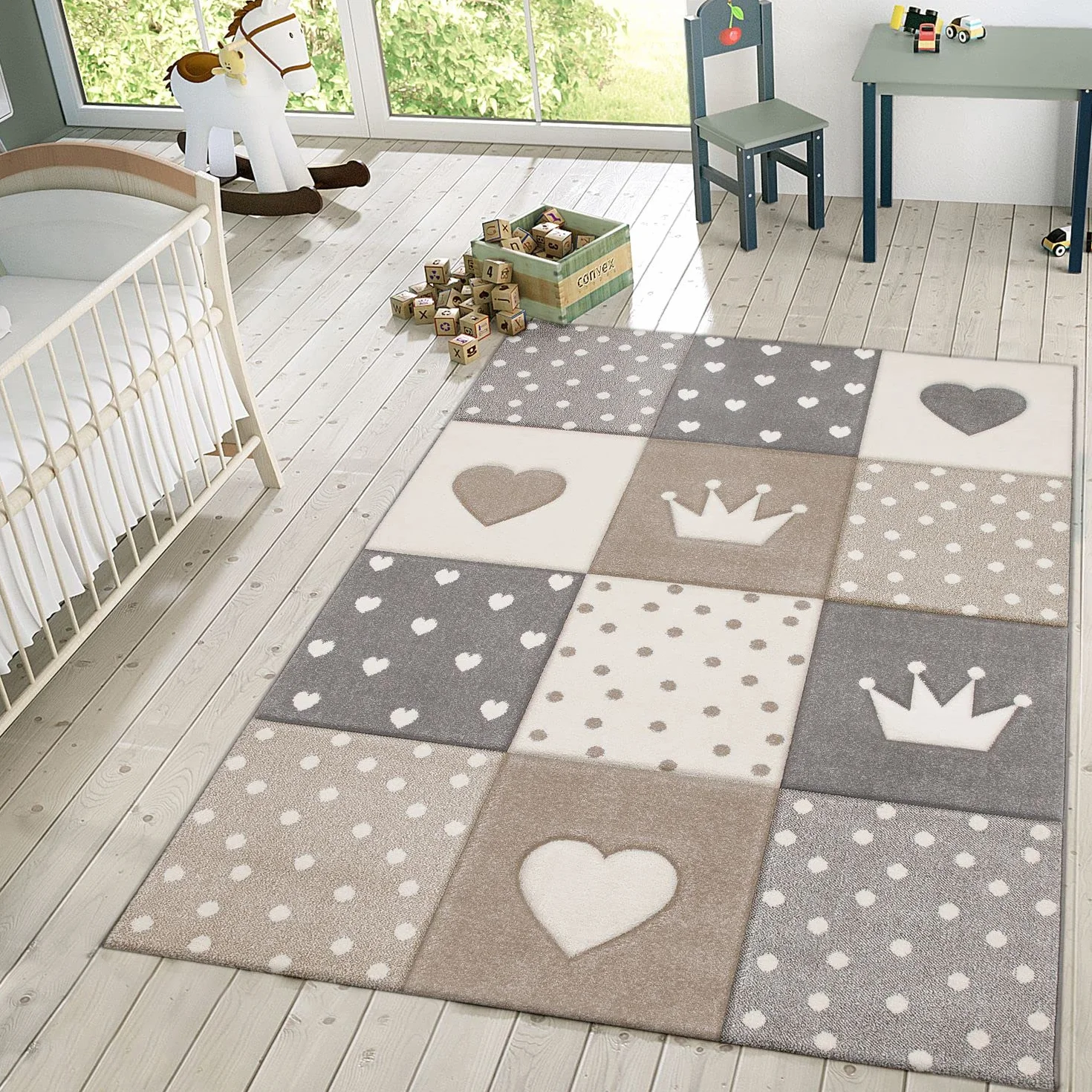 TT Home Tappeto Bambini Chicco Tappeto Stanza Bambini Pastello 3D Polkadot Cuore, Colore:Beige, Dimensione:80x150 cm