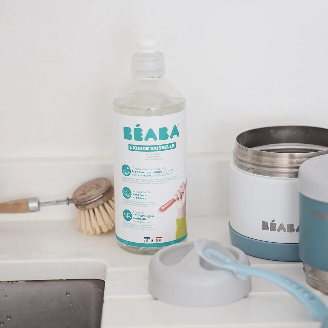 BÉABA, Detergente per biberon e accessori per la pappa, 100% di origine naturale, prodotto in Francia, senza profumo, flaconi 100% biodegradabili, lotto di 2x500 ml