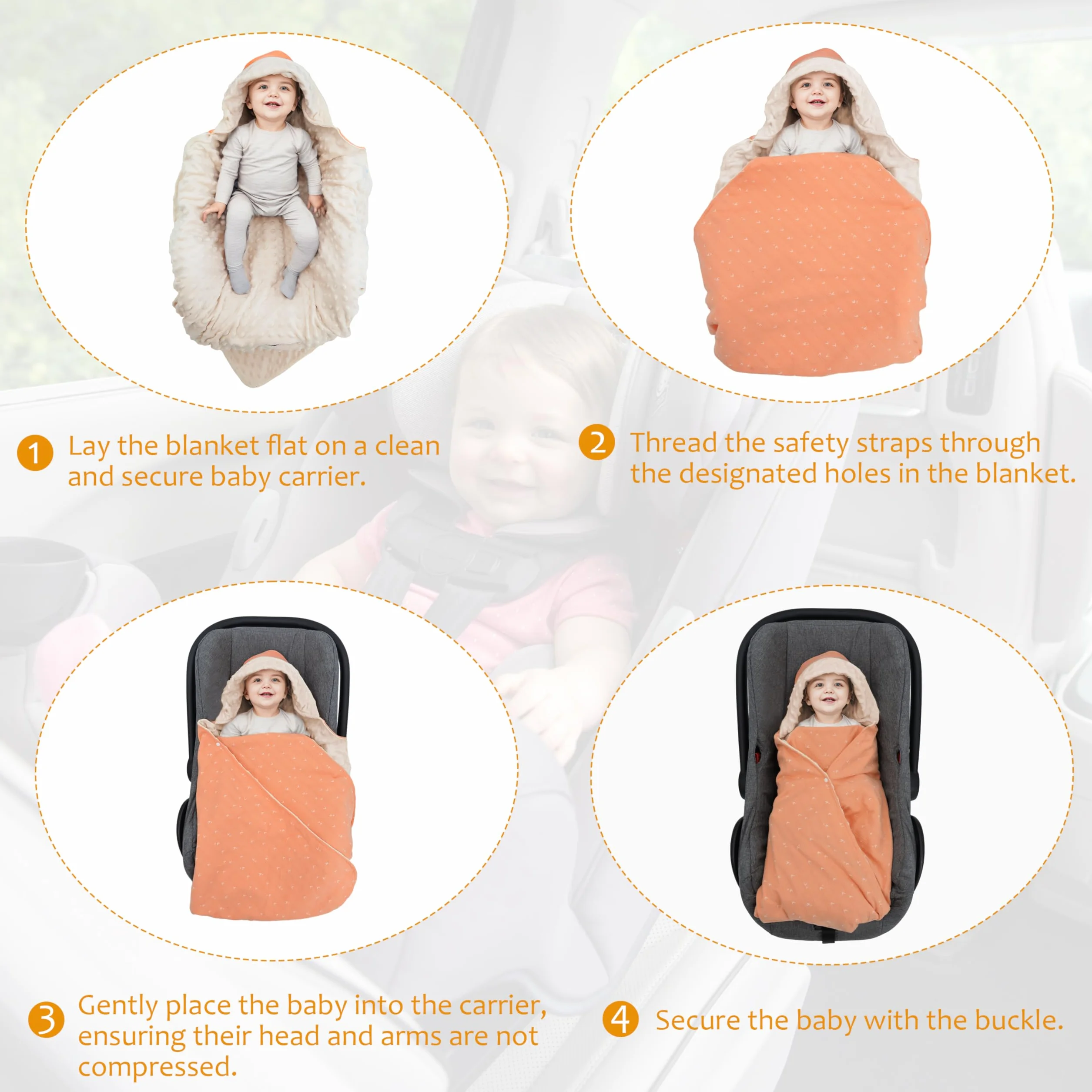 Coperta Avvolgente in 100% Cotone, 90*90cm Bifacciale Multifunzionale Copertina Accogliente con Cappuccio, Morbida Trapunta per Tutte le Stagioni, Adatto a Passeggino, Seggiolino, Unisex, Arancione