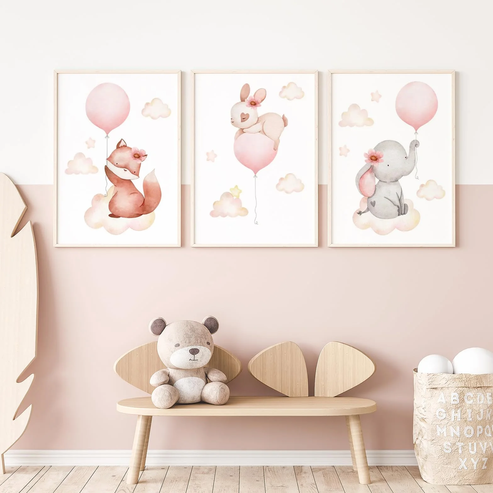 Zamety 3 Pezzi Quadri Cameretta Bambina, Animale Quadri Cameretta Bambino, A4 Quadro Camera da Letto Bambini, Immagini per Quadretti da Parete Neonato, Senza Cornici, 21 x 30 cm