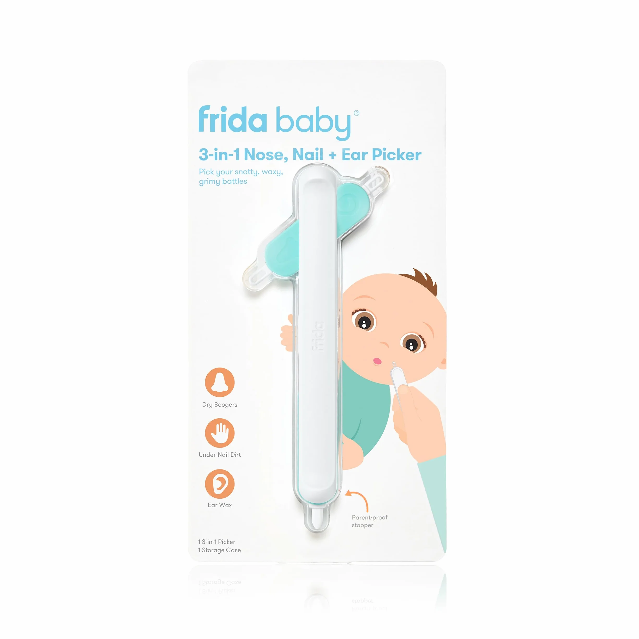 Frida Baby Picker 3 in 1 Pulizia Naso, Orecchie, Ombelico e Unghie – Kit Sicuro con 4 Accessori per Igiene Neonati – Include Custodia per Conservazione