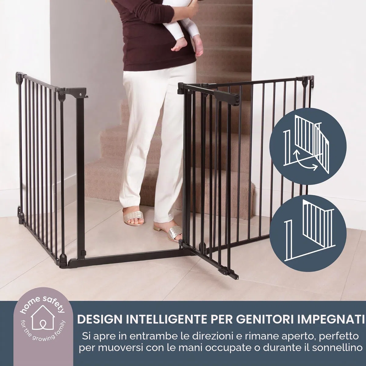 Dreambaby Discovery - Cancelletto di sicurezza pieghevole per bambini, con 3 pannelli, adattabile ad apertura da 74,5 cm a 195 cm di larghezza e 74 cm di altezza, con funzione Smart Stay Open e tappo