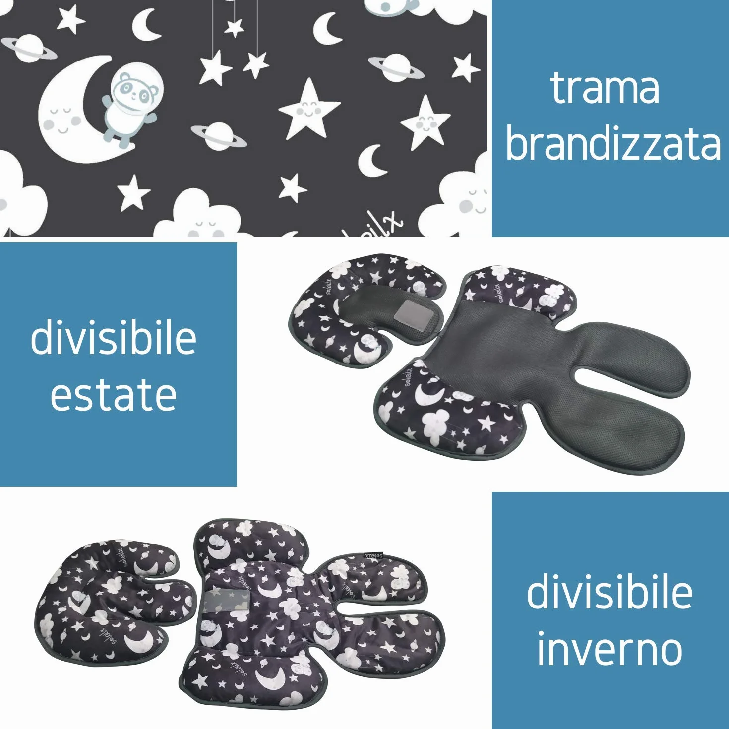 Riduttore Passeggino Universale Design con Panda nello Spazio ideale come Riduttore Culla o per Ovetto Neonato adatto per Cuscino Seggiolino Auto Traspirante Antisudore Estate Inverno