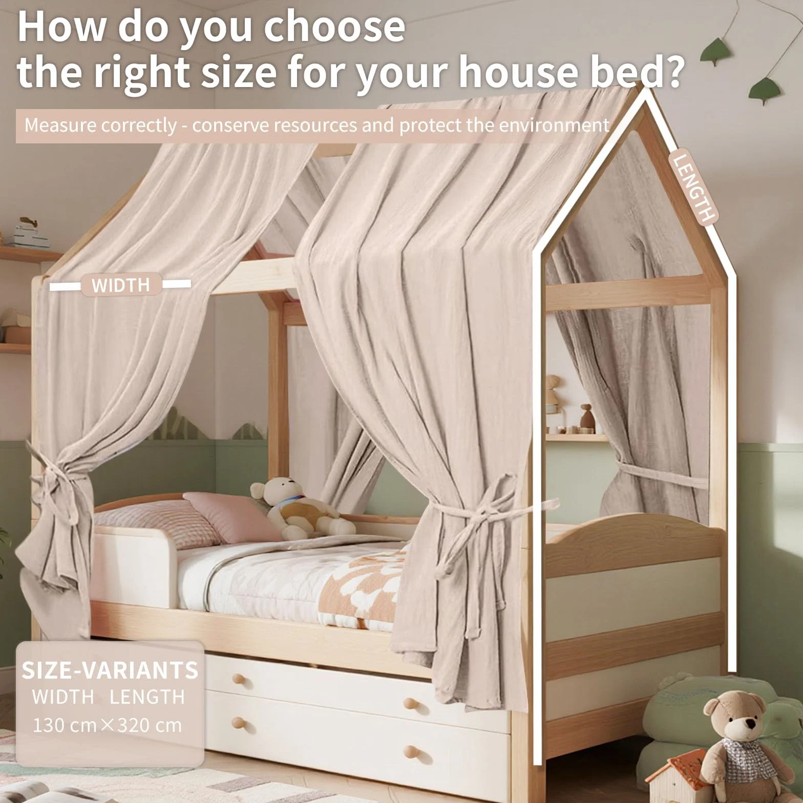 HOTUT Set di Decorazioni per Letto a Baldacchino, 130 * 320 CM, Set di 2 Baldacchini in Tessuto, Decorazione per La Cameretta Dei Bambini, per Lettino, Cameretta Dei Bambini, Beige