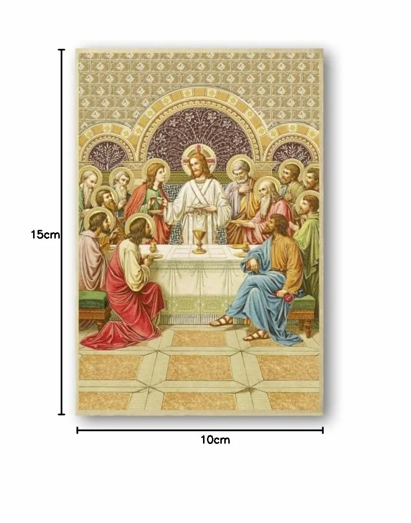 Fratelli Bonella | Quadro Sacro su legno MDF di pioppo 8mm con Mosaico in lamina dorata dell'Ultima Cena con Preghiera sul retro 10 x 15 cm | Made in Italy