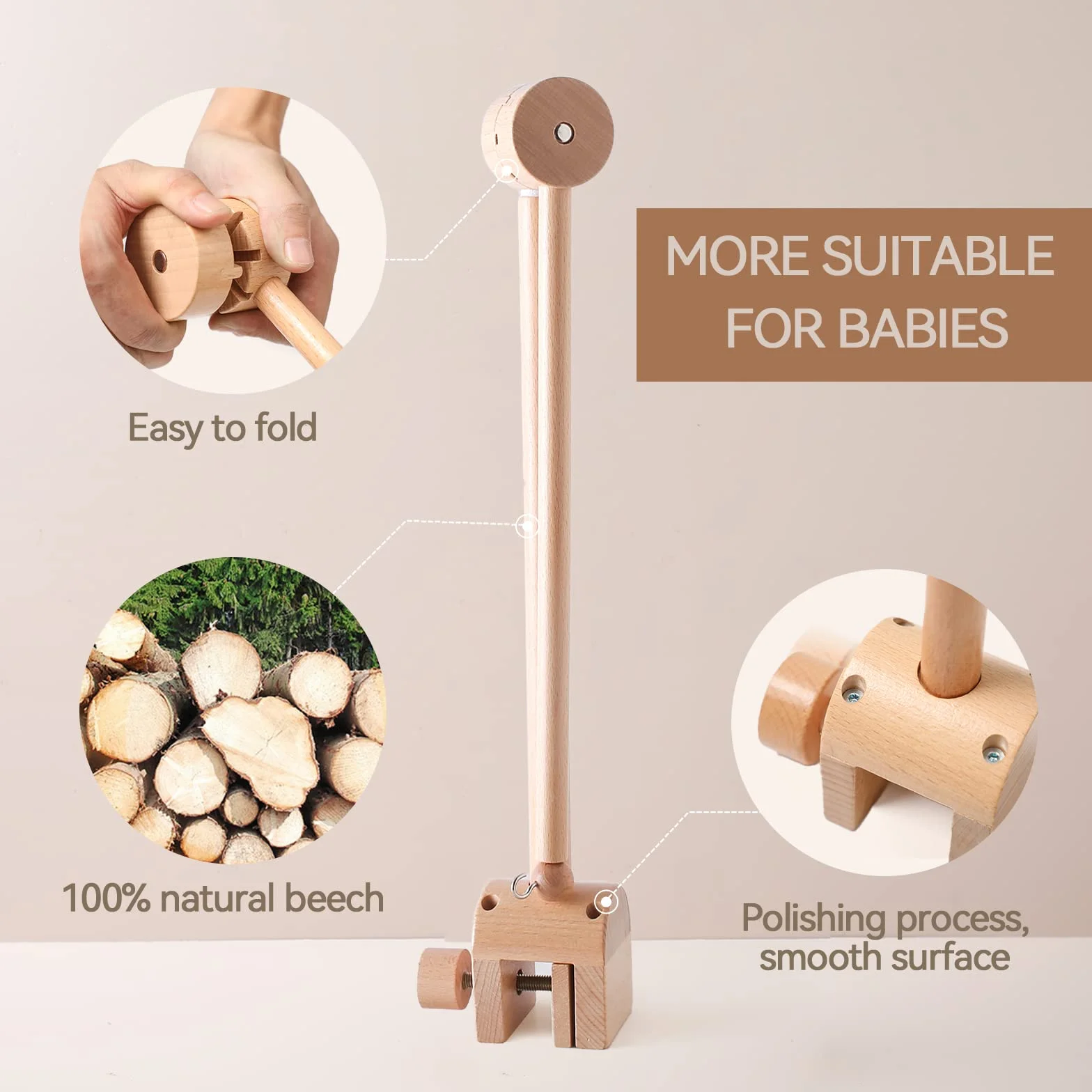Baby Mobile Holder In Legno Lettino Del Bambino, Fasciatoio 360° Rotabile Altezza Regolabile Del Bambino Mobile Holder Rack Rod Per Appendere Music Box Windshield Bed Bell