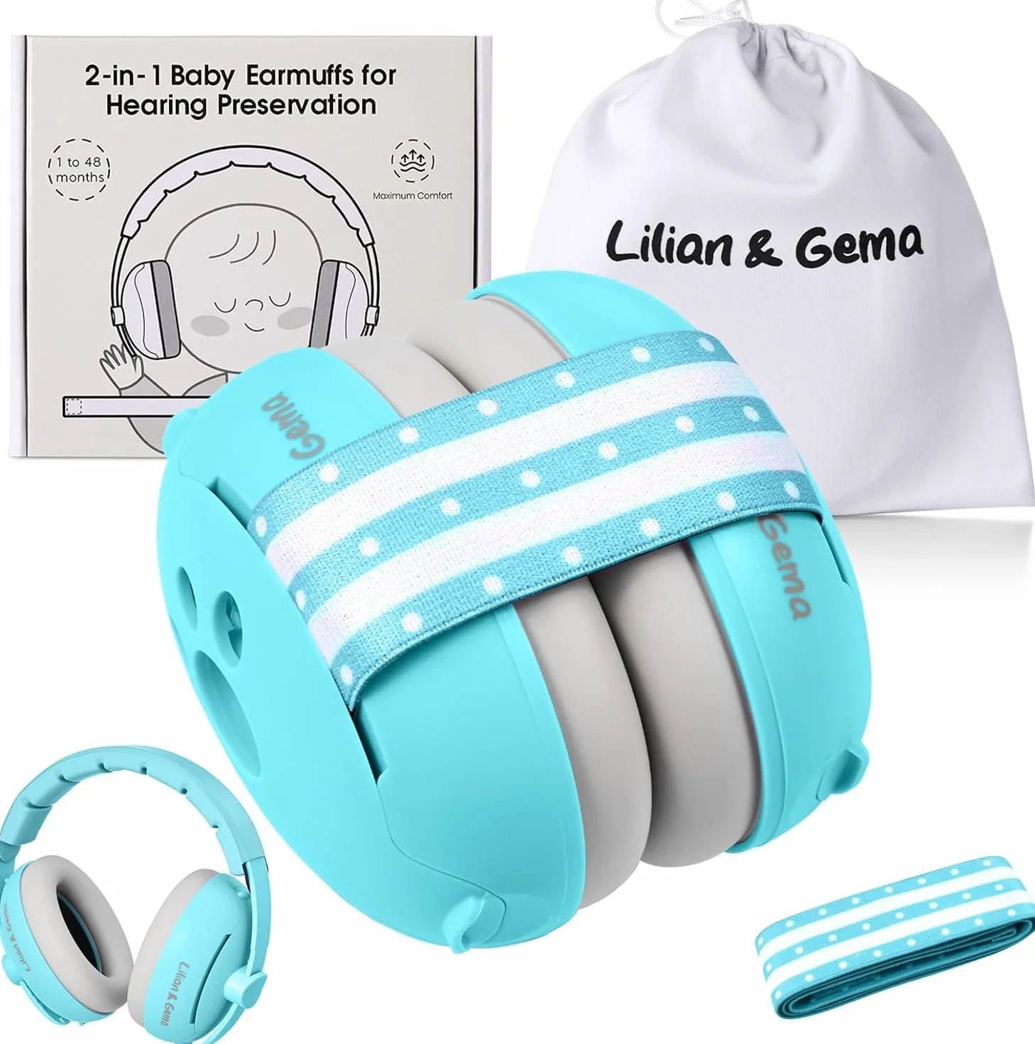 Generico 2 in 1 Cuffie Neonato Antirumore -25dB,Protettori acustici per neonati, archetto regolabile, antiscivolo e antistress, protezione acustica ideale per neonati fino a 48 mesi
