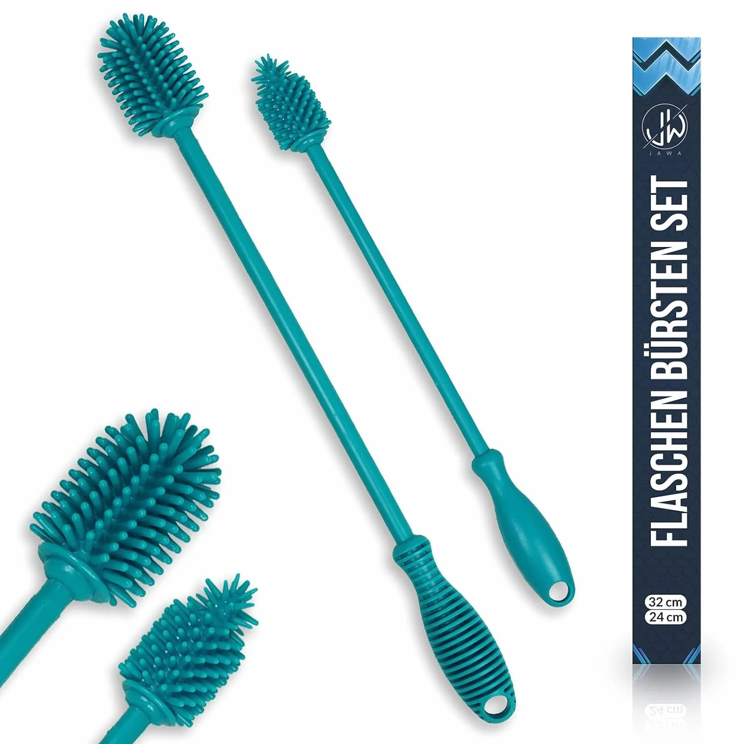JAWAonline Set di spazzole per lavello 32 cm e 24 cm - Spazzola per bottiglie in silicone delicato e senza graffi - Spazzola flessibile per la pulizia delle bottiglie