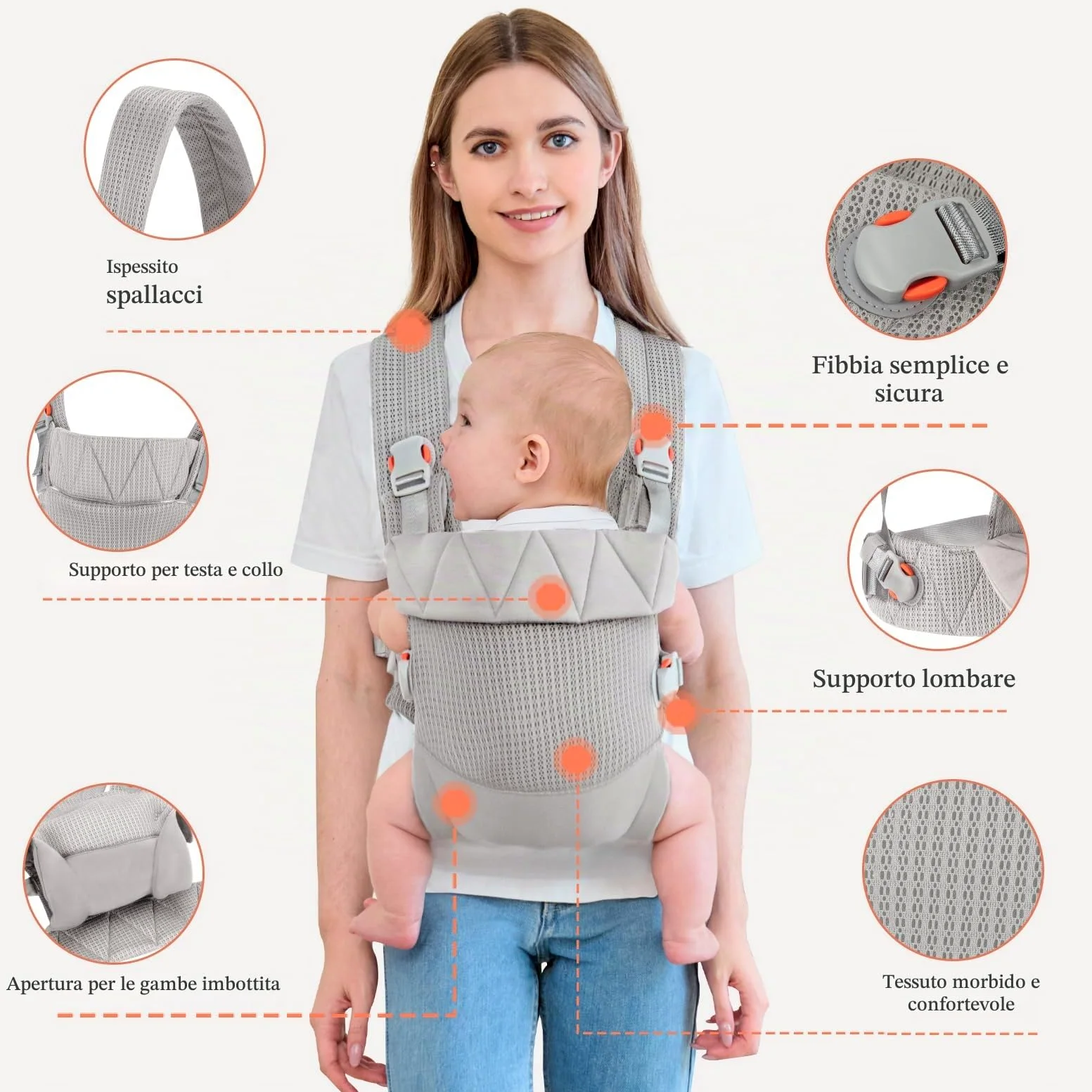 IULONEE Ergonomico Marsupio per Neonati Regolabile Porta Bebè Portabebè per Neonato Baby Carrier Wrap Confortevole Bambini marsupio per Toddler Bebè Neonato Grigio