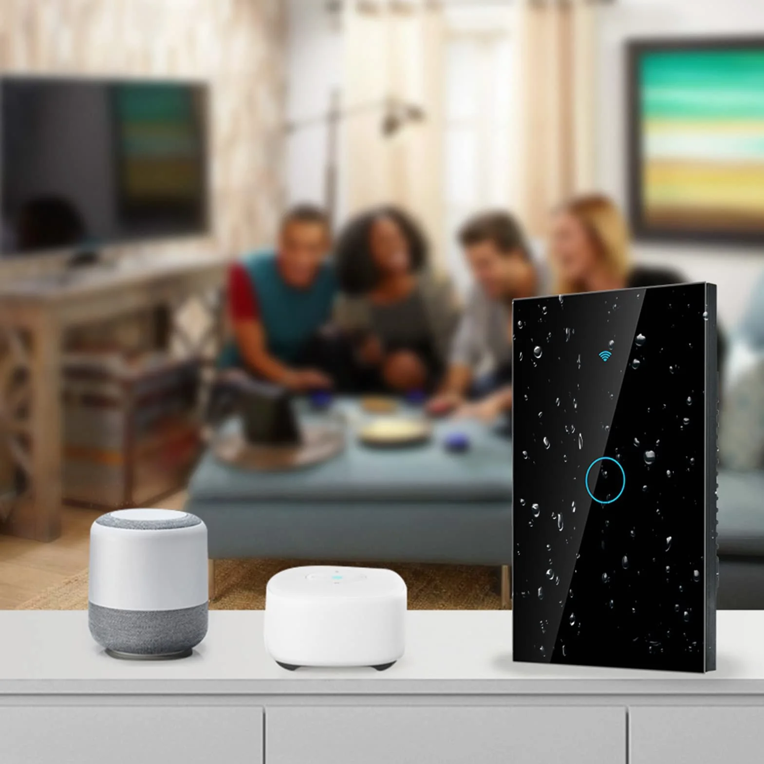 Interruttore Smart WiFi Interruttore touch a 1 via AC 90-250 V App a giro singolo Sistema di controllo remoto wireless Controllo vocale Wi-Fi (nero USA)(Nero)