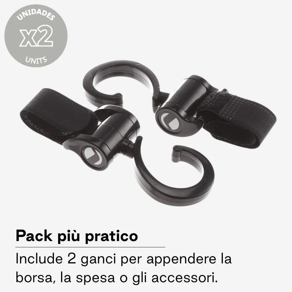 Jané Ganci Universali per Passeggino, Set da 2, Resistenti e Multiuso, per Borse e Zaini, Nero