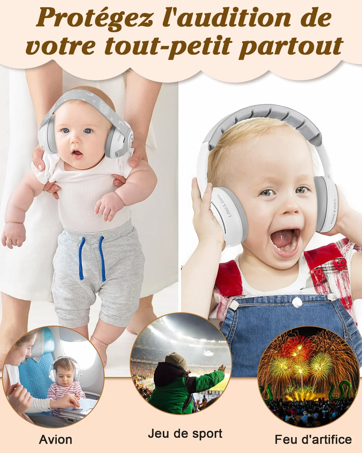 Lilian&Gema Bambino 2 in 1 Casco Anti Rumore Regolabile Casco Bambino Anti Rumore, Casco Anti Rumore Bambino per Meno di 48 Mesi, Sonno e Attività, Protezione Uditiva Per Bambini