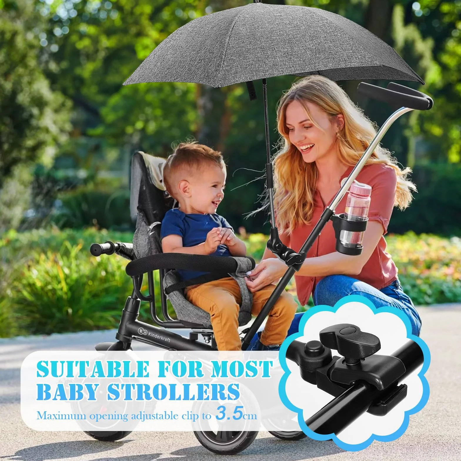 Ombrellone Parasole Passeggino Universale, Protezione Anti UV 50+, Parasole Universale per Bambino Neonato, Diametro 78 cm, Ombrellone per Carrozzina Passeggino, Sedia a Rotelle & Sedia da Spiaggia