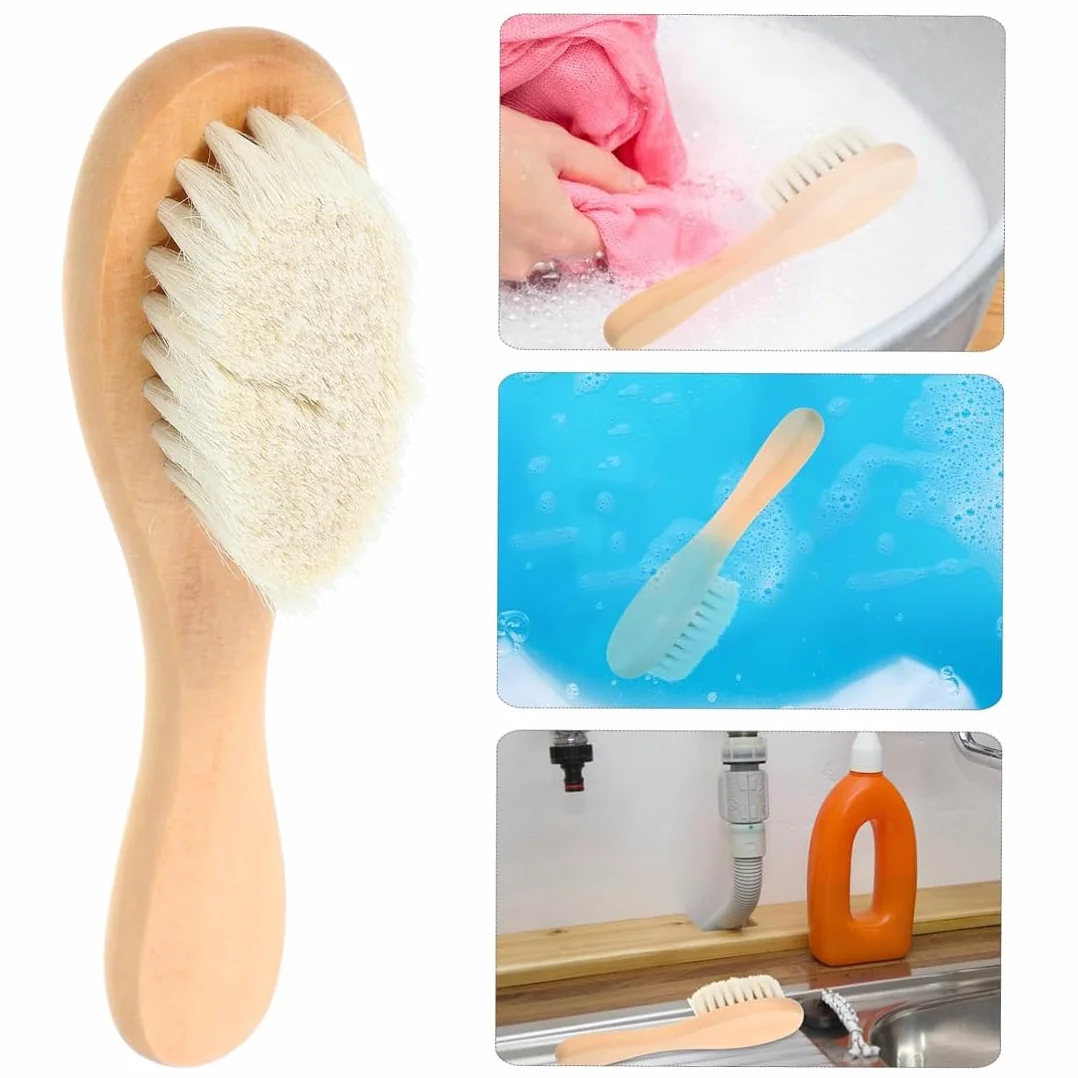 Spazzola Neonato, Set Di 2 Spazzole Legno Naturale Marrone, Setole Capra Morbide, Lunghezza 15Cm Larghezza 4Cm Per Bambini