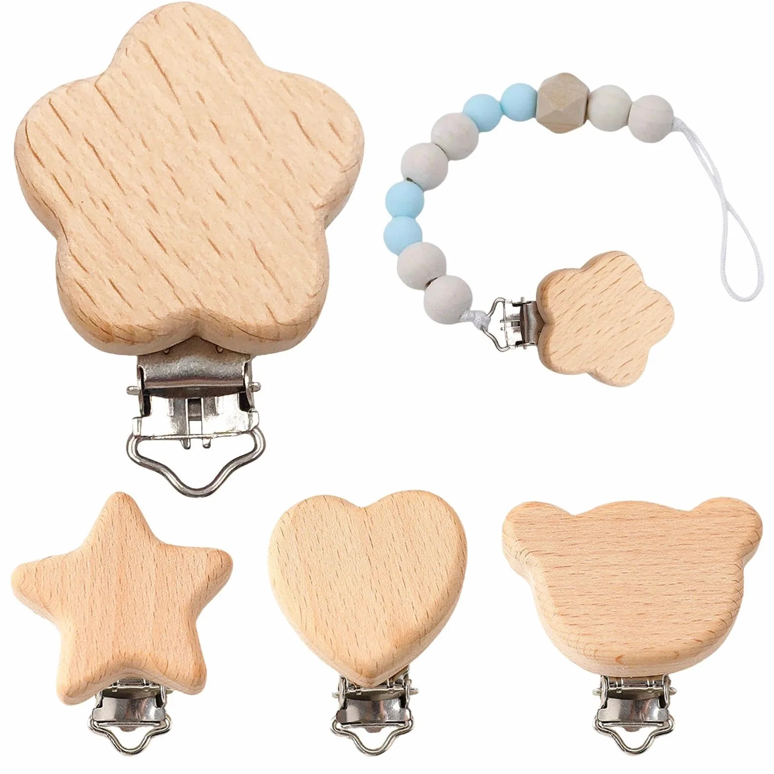 4 clip per ciuccio in legno, clip per ciuccio, clip per ciuccio, accessori