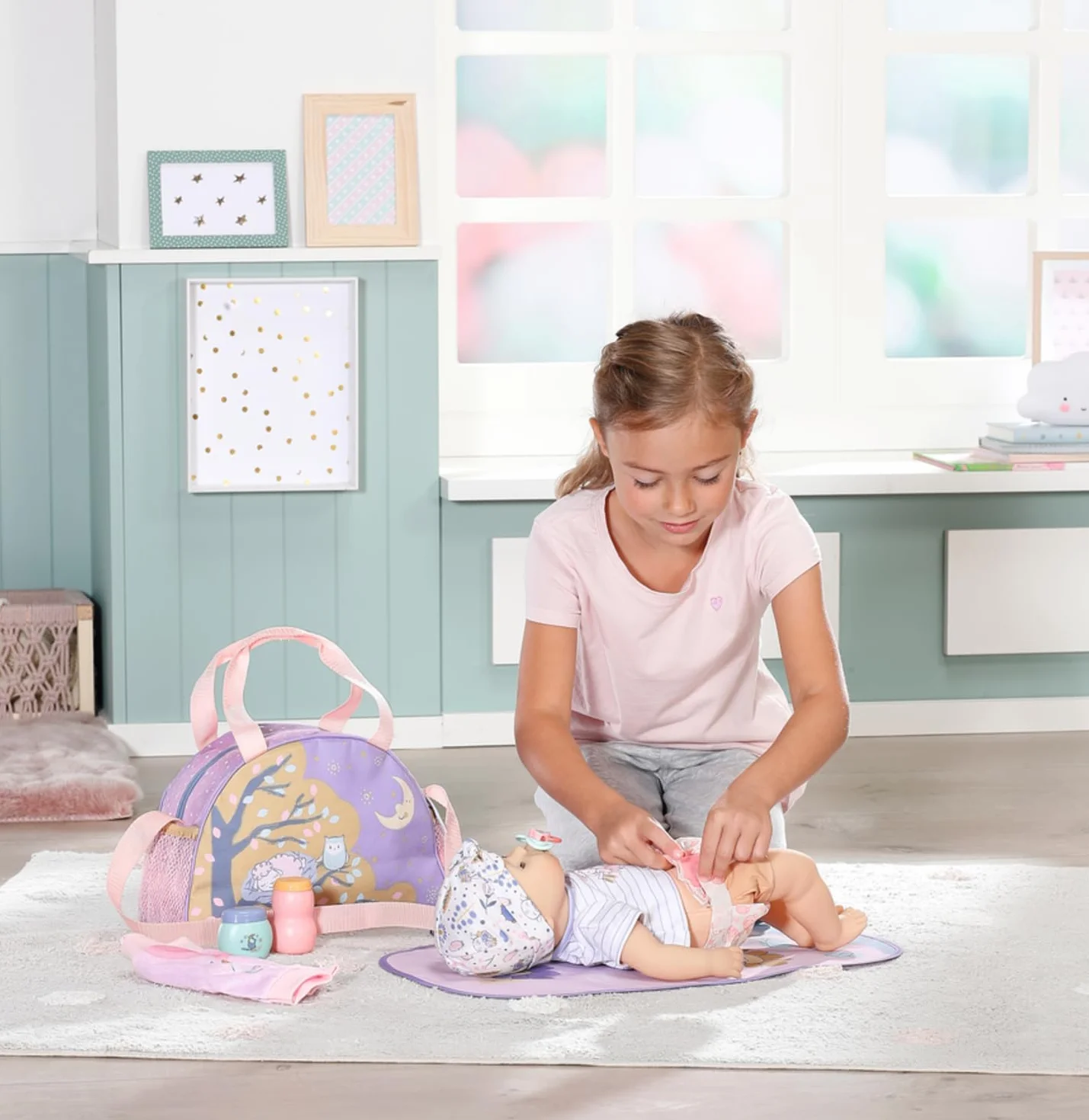 Baby Annabell Borsa fasciatoio 707432 - Borsa portaoggetti con cinghie per gli elementi essenziali 36 e 43 cm - Bambola non inclusa - Età: 3+ anni