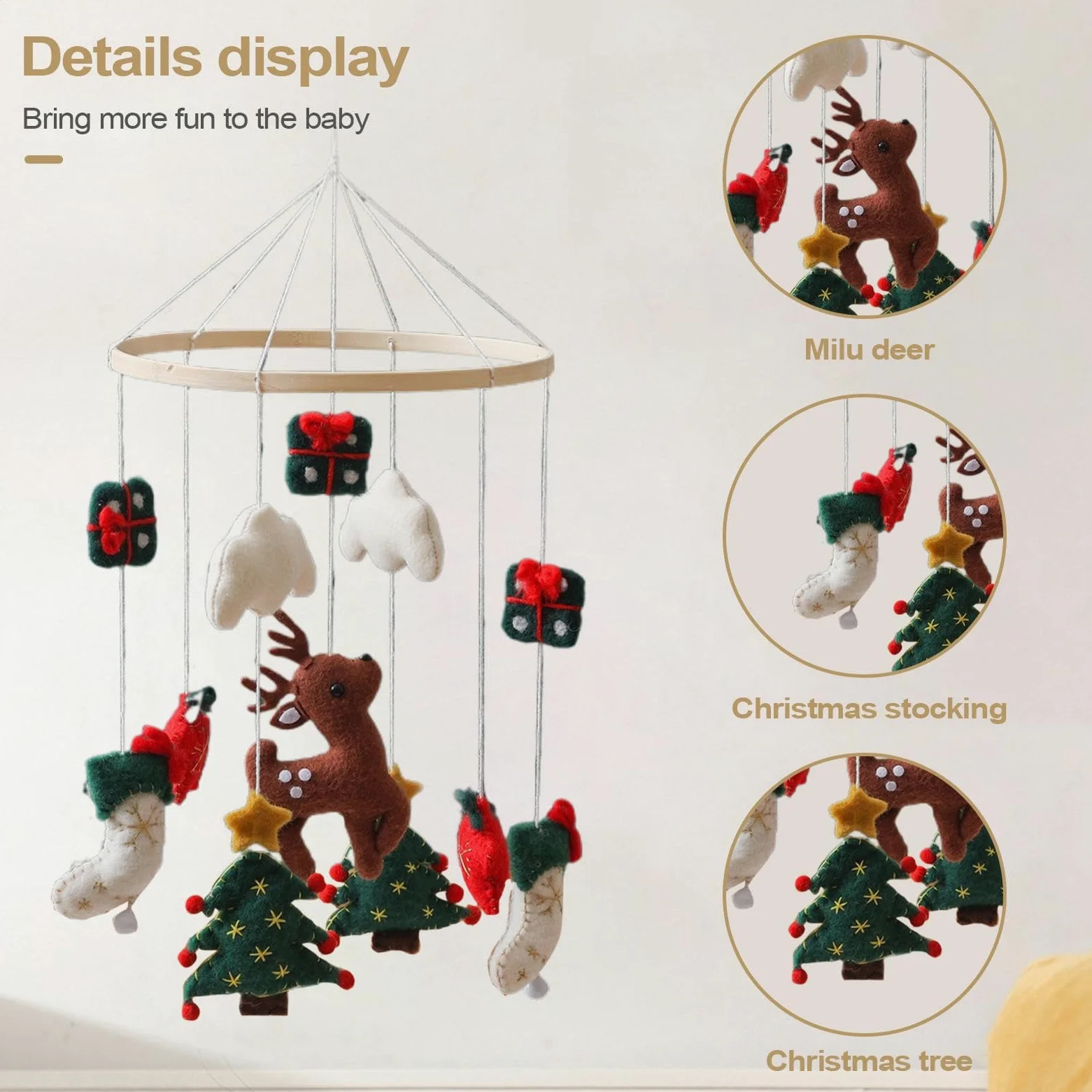 Carillon per Culla Carillon Natalizio per Regalo | Carillon Albero di Natale in Feltro con Renne Decorazione Camera Bambini Completo