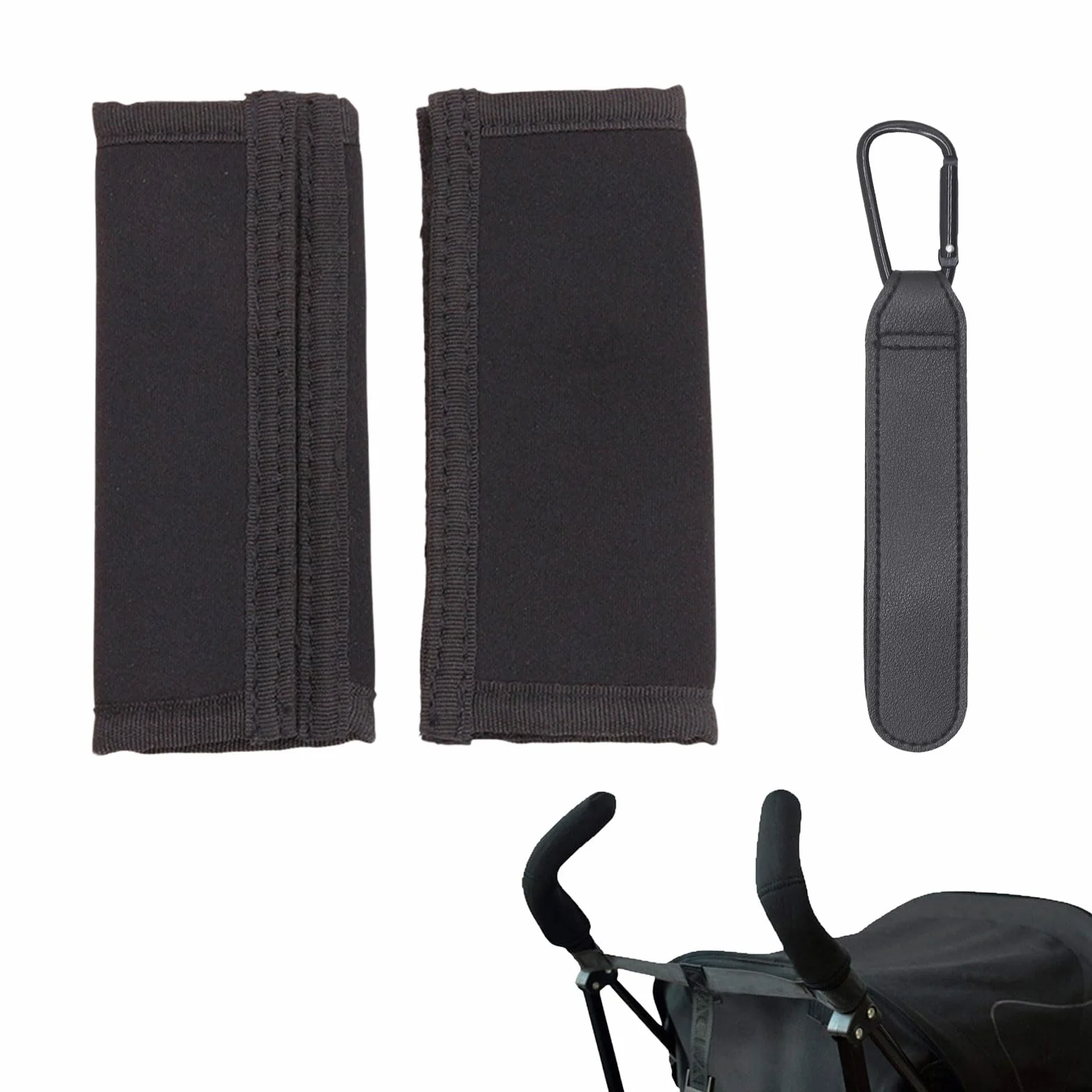 1 paia copri maniglia passeggino copri maniglie per passeggino copri braccioli universali con rivestimento in pelle artificiale nera per accessori per passeggini fantastici,1 gancio