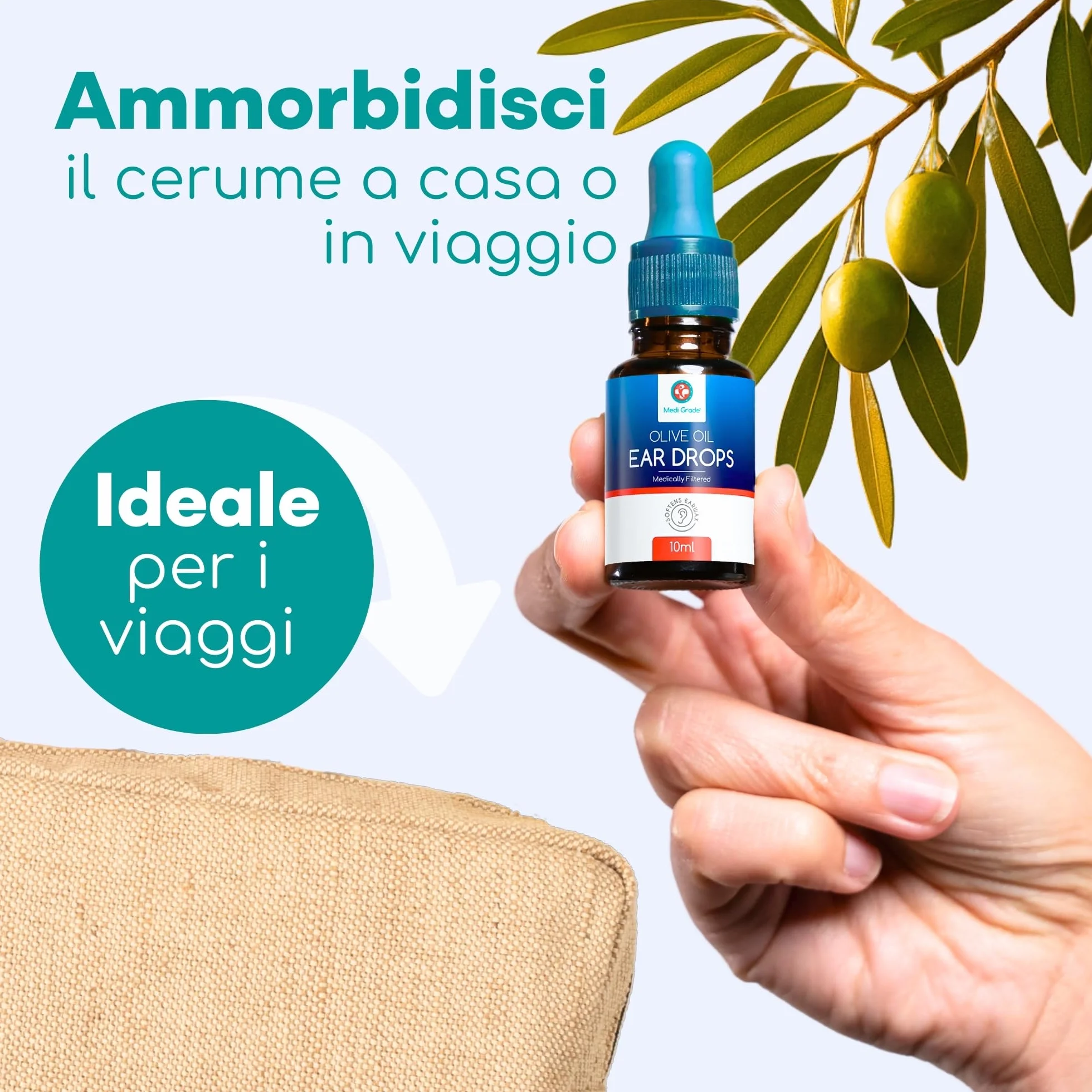 Medi Grade Gocce Auricolari all’Olio Oliva 100% Puro per Pulizia Orecchie – Olio per Rimozione Tappi di Cerume in Boccetta da 10 ml – Ammorbidisce e Rimuove i Tappi Orecchie – Sollievo Rapido
