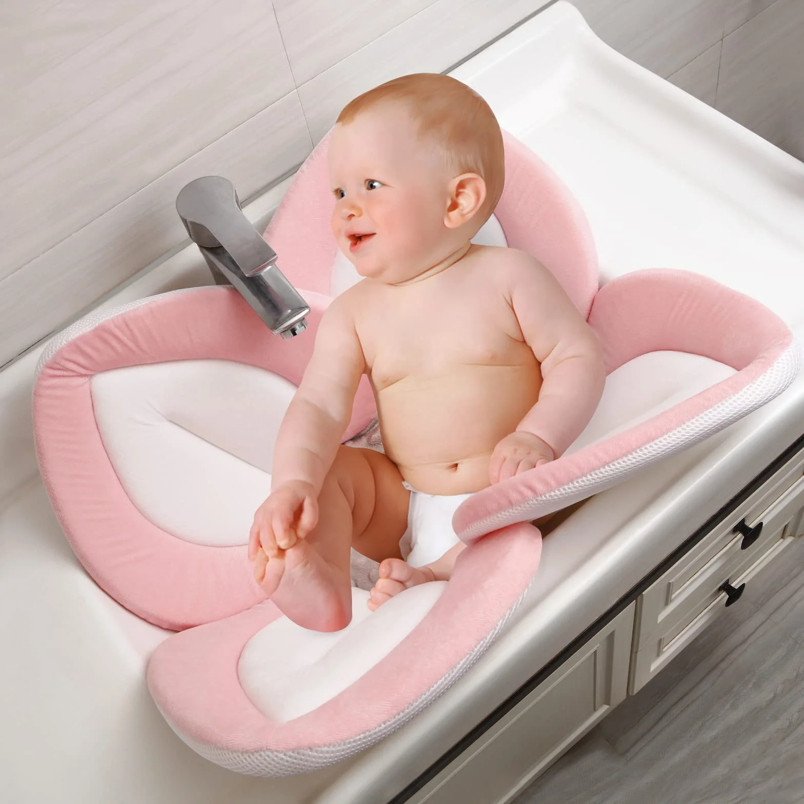 PandaEar Pad da Bagno per Bambini Neonati | Petali di Fiore Morbidi per Vasca da Bagno, Regalo Essenziale per la Doccia (Rosa)