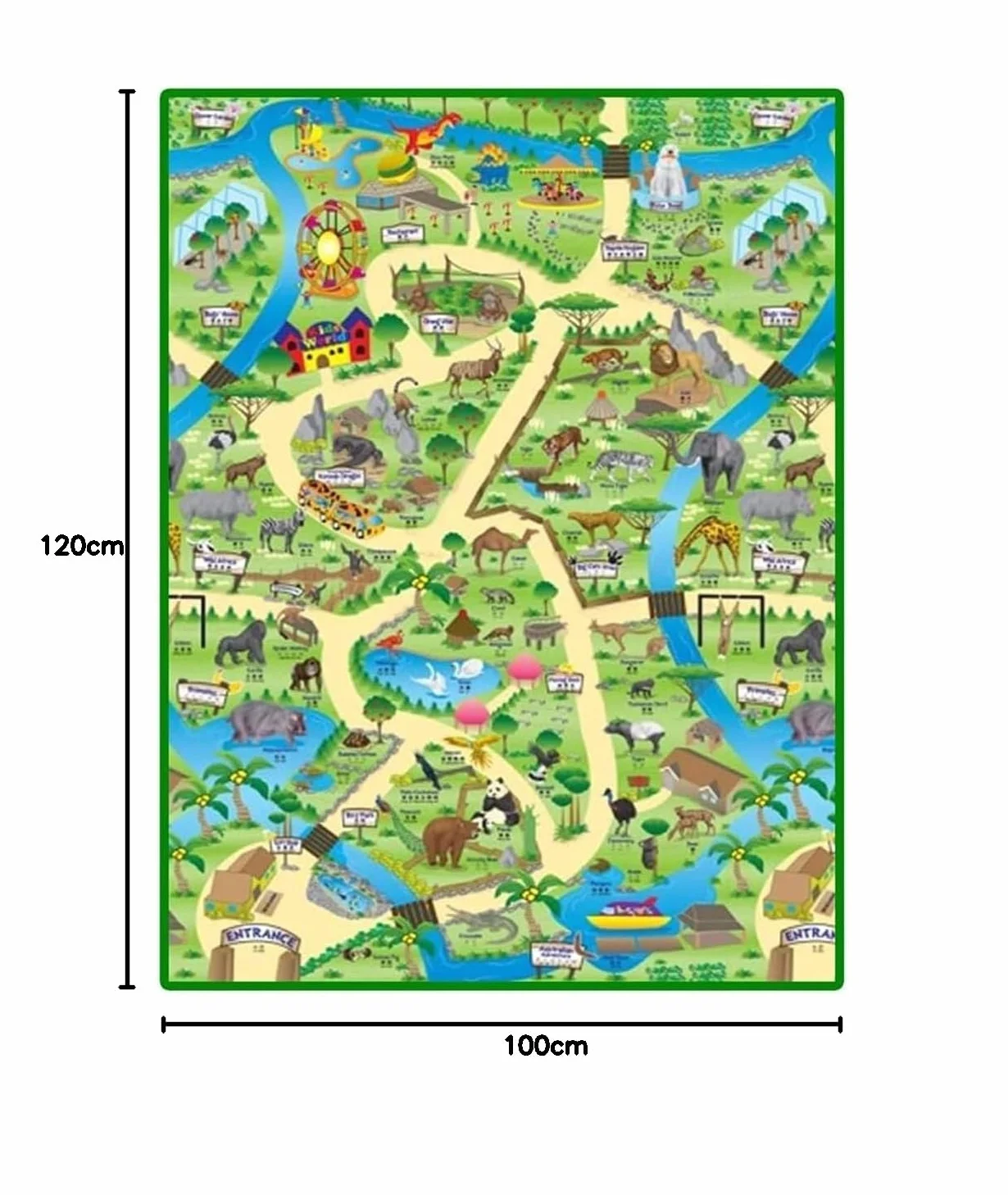 Generico Tappetino da Gioco Grande 120 x 100 cm Rivestito in PVC e Resistente ai Graffi per Uso Esterno Tappeto Cameretta Bambini Tappeto da Gioco per Bambini Tappetino Neonato Gattonamento (ANIMALI)