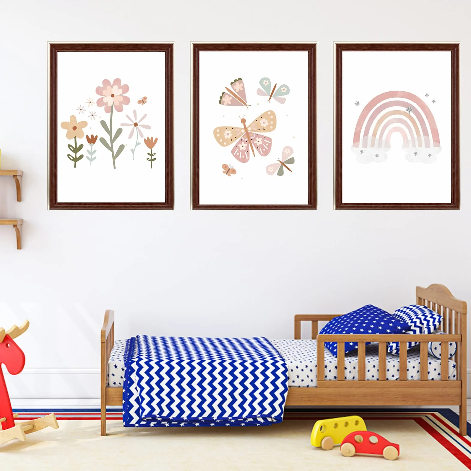 Encuryna Set di 3 Poster Decorativi per Cameretta dei Bambini, Motivo Arcobaleno/Fiore/Farfalla, Senza Cornice, Soggiorno, Camera da letto, Decorazione da Parete per Ragazzi Ragazze (30 x 40cm)
