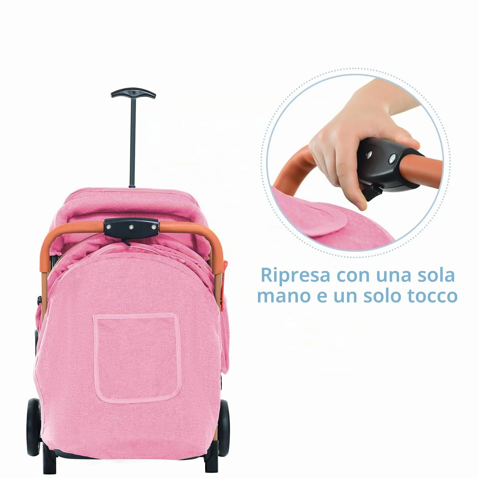 Passeggino Canne leggero e compatto, regolazione dello schienale fino alla posizione sdraiata, 45x71x98 cm, seduto/sdraio/spingere/tirare, zanzariera in cotone rosa
