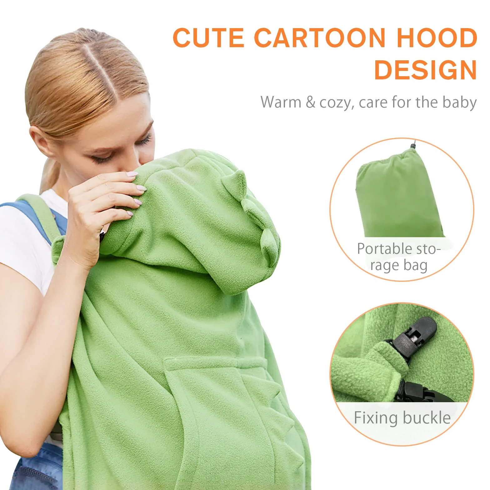 SONARIN Copertina per Marsupio Caldo,Universale Copri Marsupio Cover Invernale per Fascia Portabebè Incappucciato Copertura Mantello A Prova di Vento con Tasca Frontale(Verde)