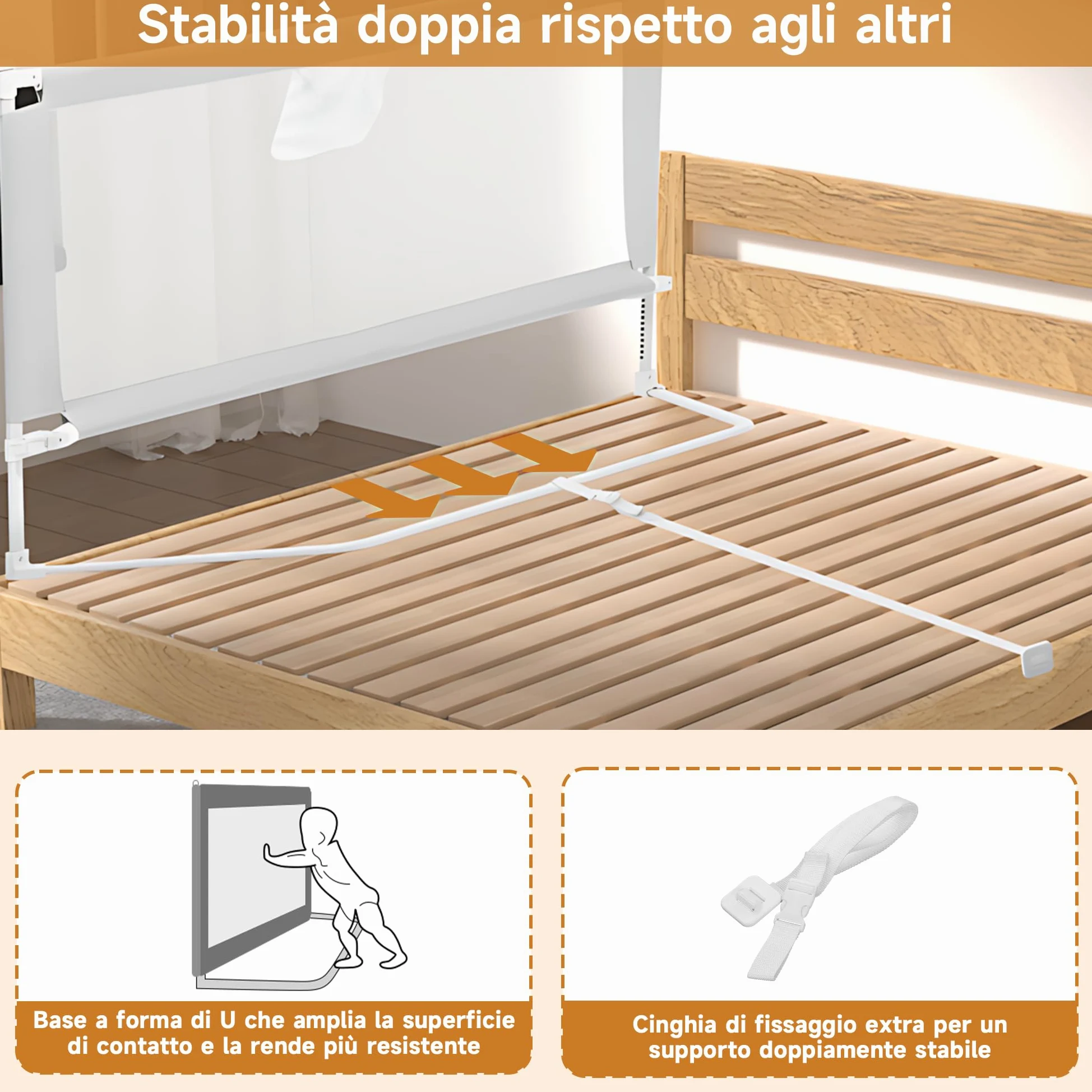 Sponda Letto Bambini 180 cm, Universale Barriera Protettiva Bambini Barriera Letto - Installazione Rapida in 3-5 Minuti, Grigio
