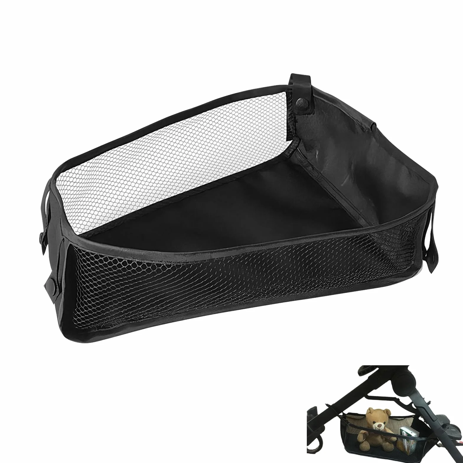 Cestino per Passeggino, Borsa a Rete Portatile per Passeggino, Carrozzina Cestino Inferiore, Borsa Portaoggetti Universale, Fondo da Appendere del Passeggino, per Riporre Prodotti Del Bambino, Nero
