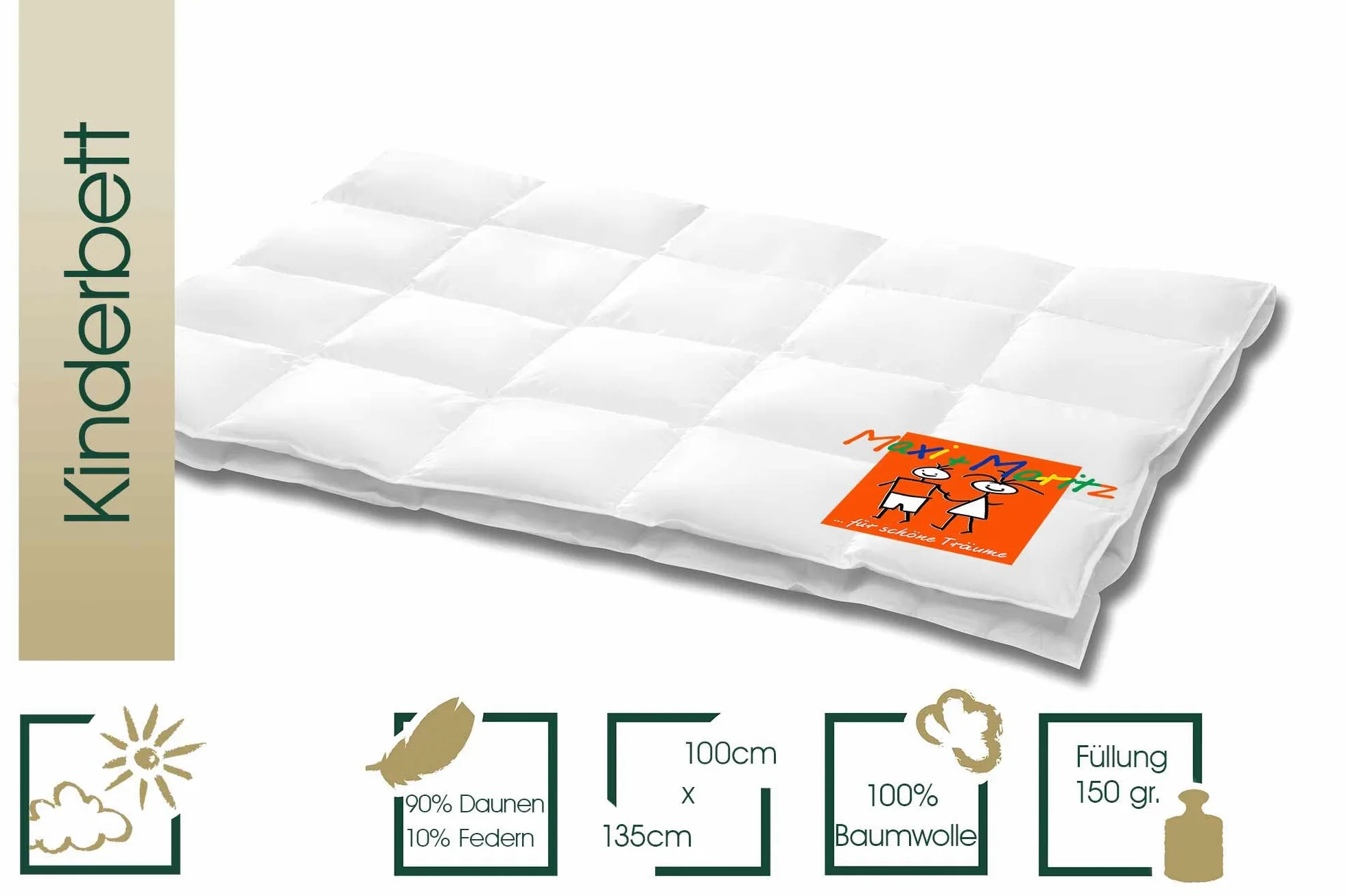 Maxi und Moritz 975.98.012 - Piumino per bambini, con 8 x 5 pannelli, dimensioni 100 x 135 cm