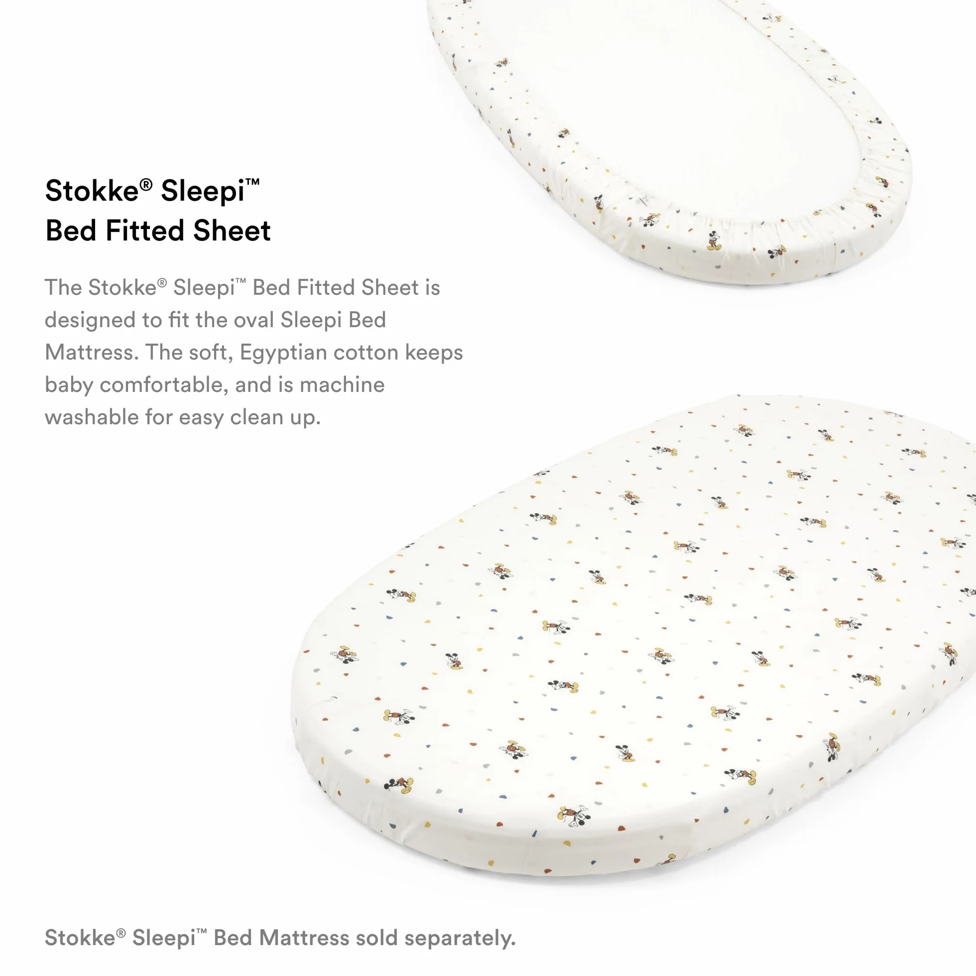 Lenzuolo sotto Stokke Sleepi, Mickey Celebration - Morbide lenzuola per sogni dolcissimi - Creato per Stokke Sleepi Mini & Crib/Bed 100% morbido cotone Percalle - Lavabile in lavatrice