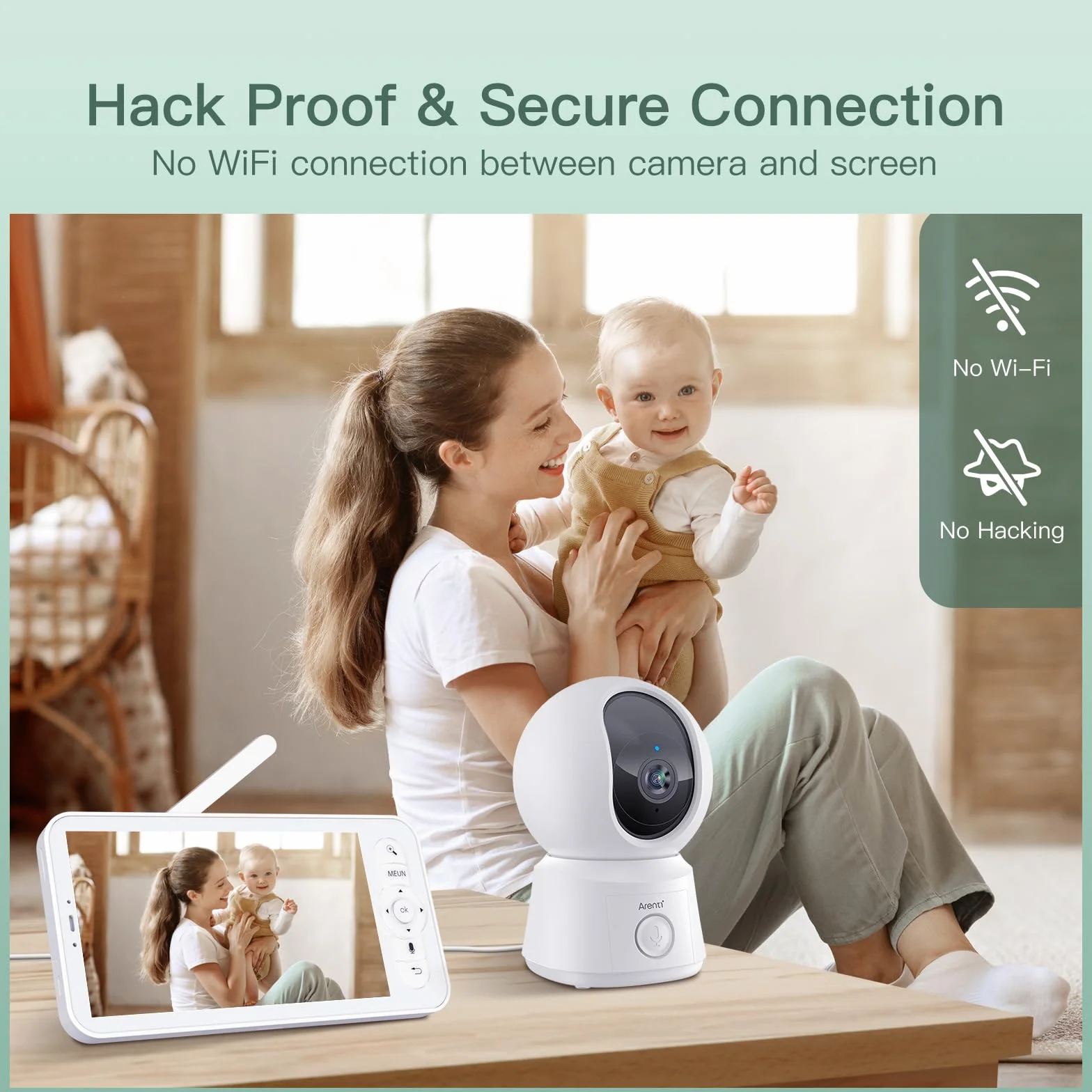 ARENTI Baby Monitor con 2 Telecamere Wifi, Telecamera Bambini con Monitor 5'', Rilevamento Intelligente, Audio Bidirezionale, Promemoria di Allattamento, Sensore di Temperatura