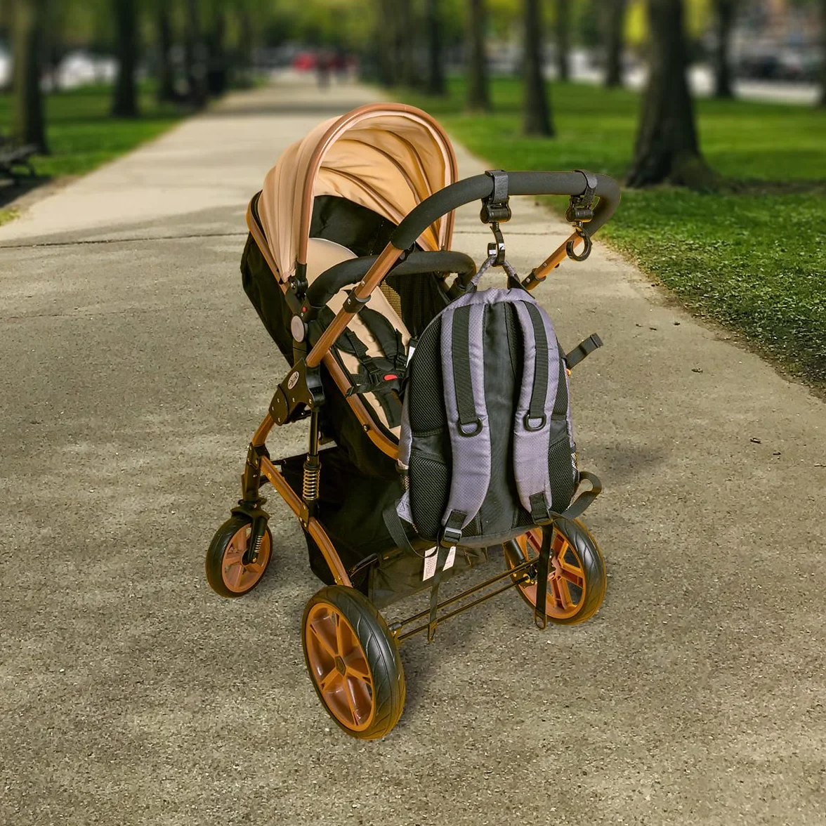 4 Pezzi Ganci Passeggino Universali Macla - Ganci per Passeggino Porta Borse in Alluminio - Portaoggetti Passeggino con Chiusura Regolabile in Velcro - Design Elegante e Cuciture Extra Forti