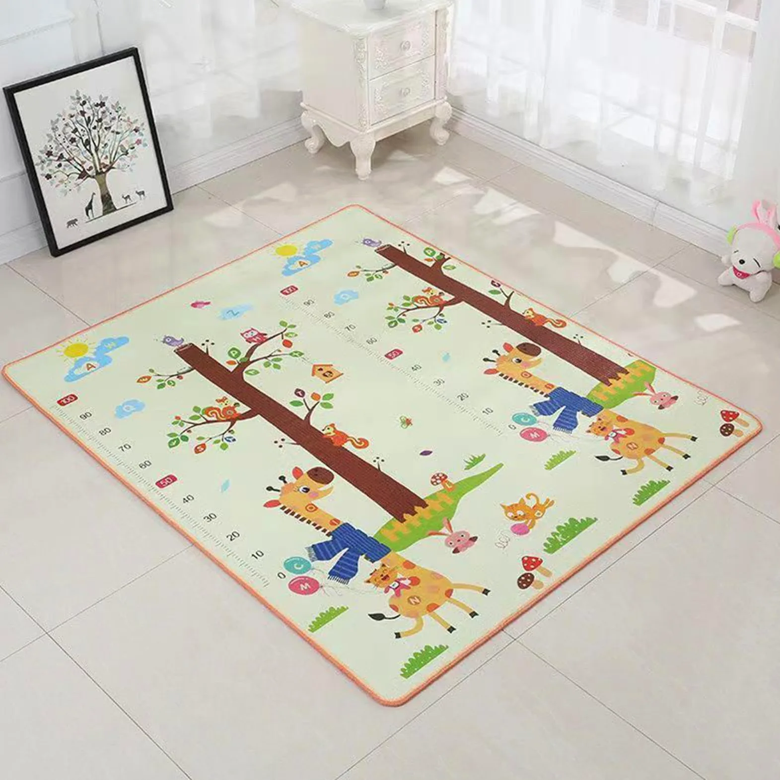 Tappeto Per Bambini 200 X 180 Cm Tappetino A Doppia Faccia Per Gattonamento | Tappeto per Sala Giochi e Area Ricreativa Per Casa Appartamento Fattoria Asilo Soggiorno e Camera da