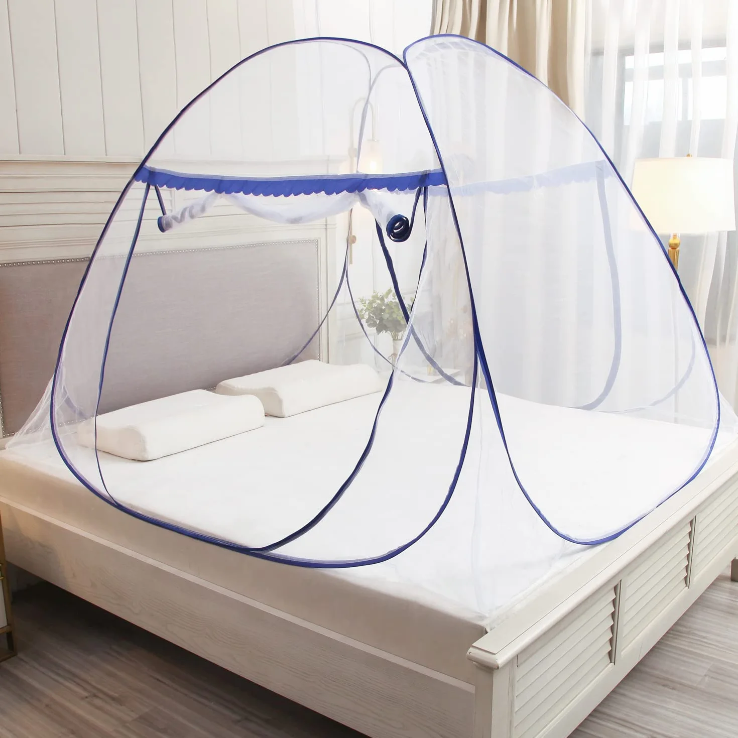 Zanzariera pop up per letto matrimoniale, 120 x 190 x 140 cm, grande tenda portatile da viaggio con doppia porta con cerniera, facile installazione, maglia fine, per camera da letto, campeggio