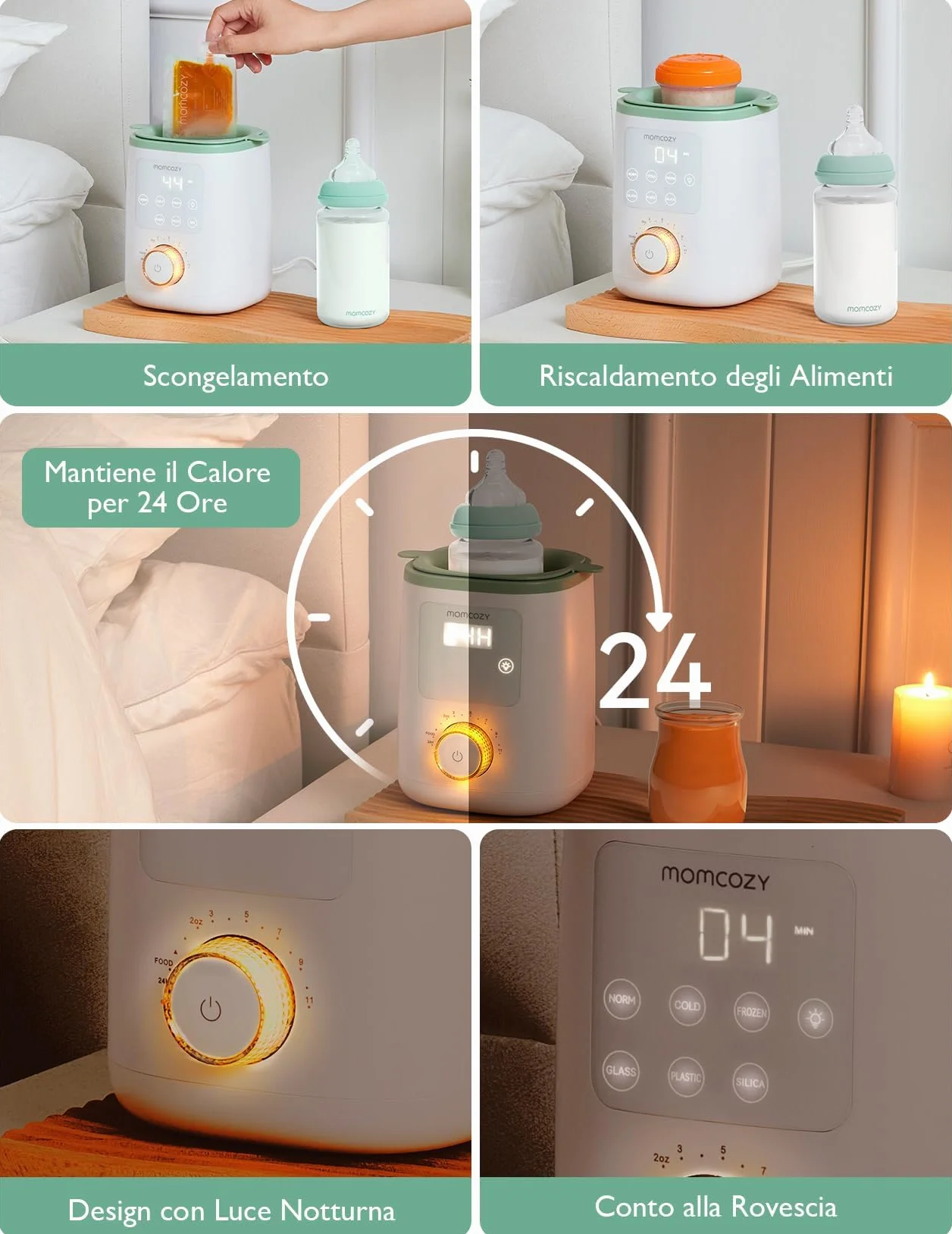 Momcozy MW02 Nutri scaldabiberon Baby con controllo preciso della temperatura e luce notturna | 9-in-1 scaldabiberon con riscaldamento rapido, spegnimento automatico e compatibilità universale per