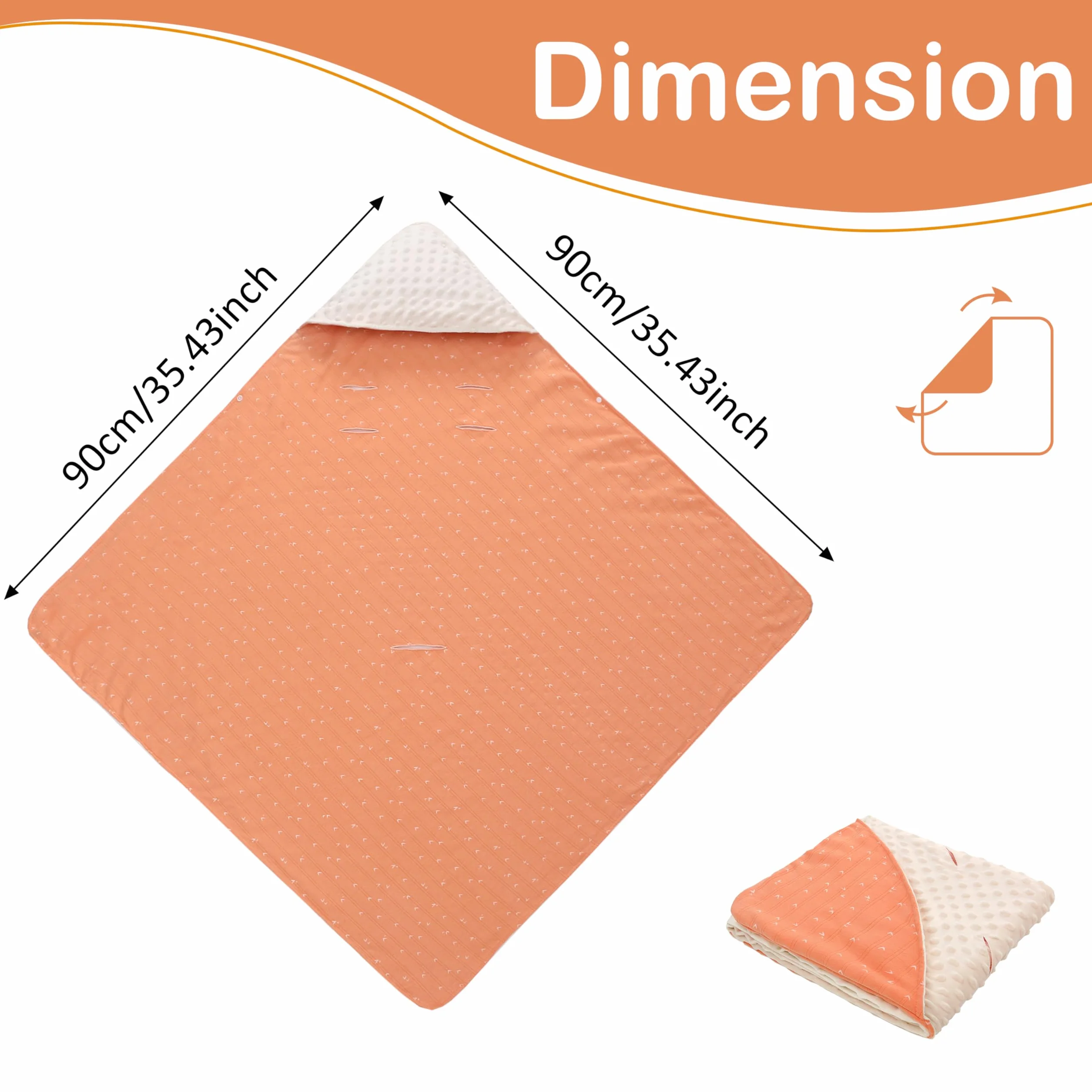 Coperta Avvolgente in 100% Cotone, 90*90cm Bifacciale Multifunzionale Copertina Accogliente con Cappuccio, Morbida Trapunta per Tutte le Stagioni, Adatto a Passeggino, Seggiolino, Unisex, Arancione